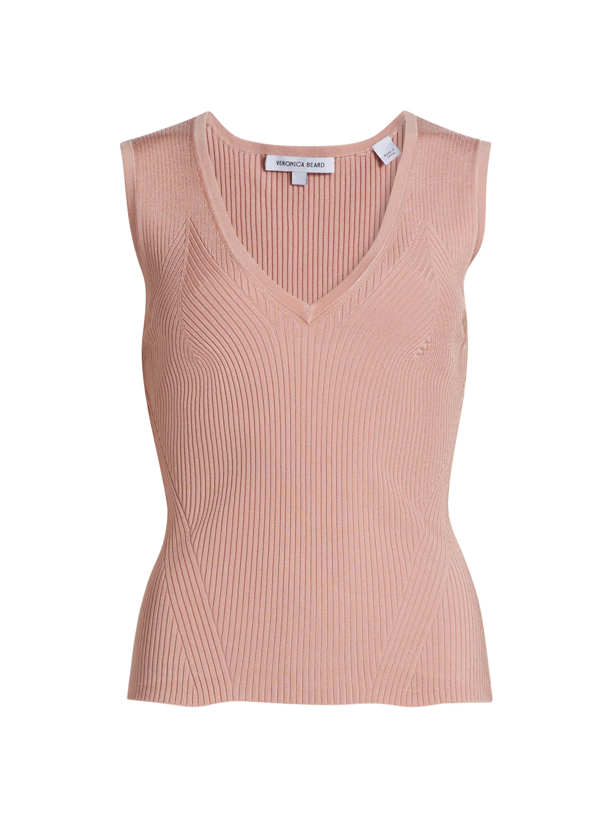 Veronica Beard Women's Sid Rib-Knit V-Neck Top - Pink Clay