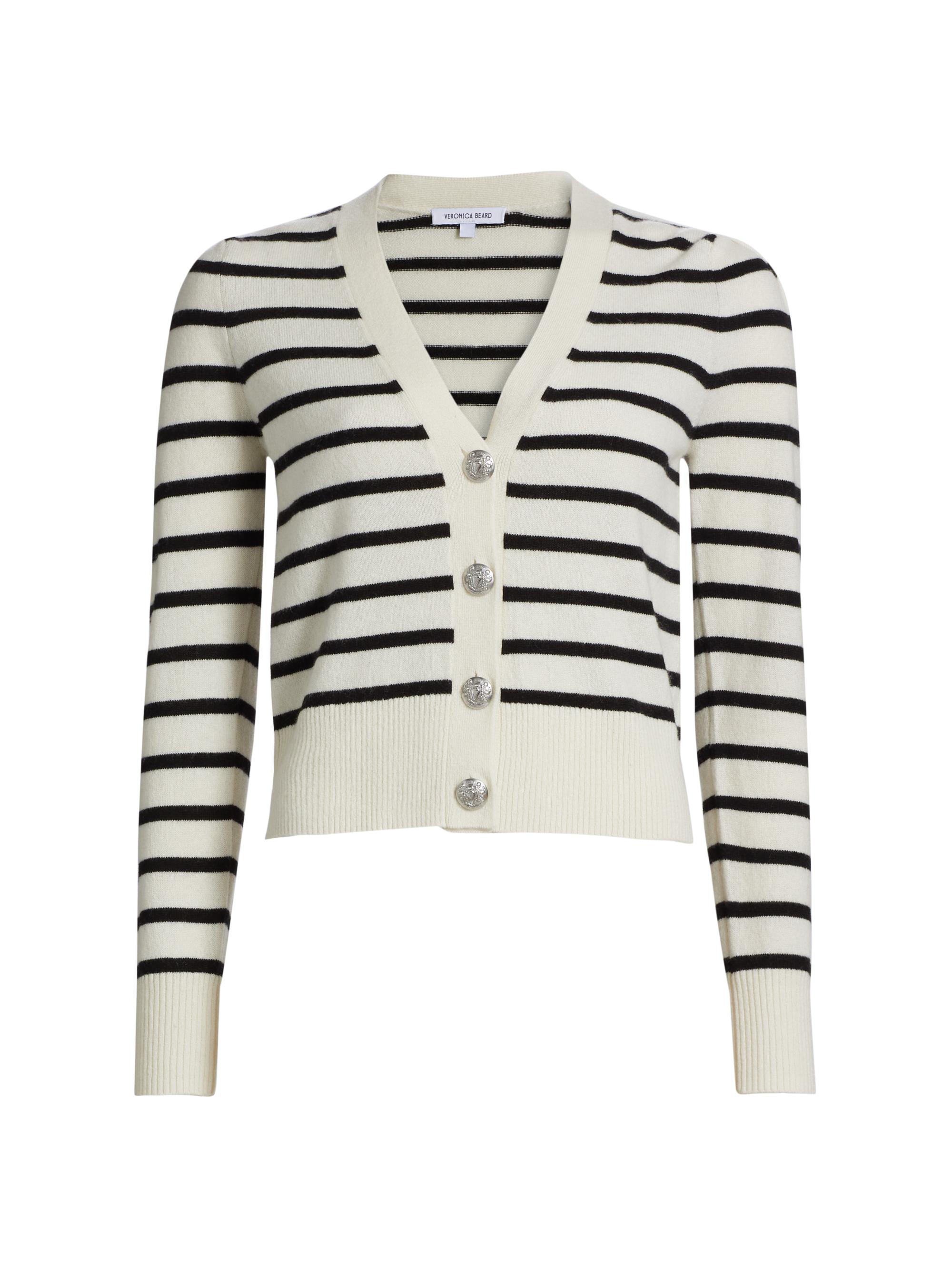 Veronica Beard Women's Solene Striped Cashmere Cardigan -  Black
