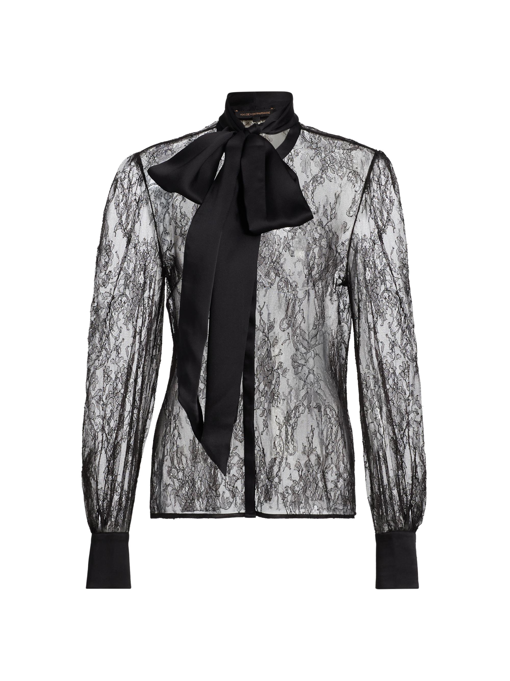 Kiki de Montparnasse Women's Lace Tie-Neck Blouse - Black