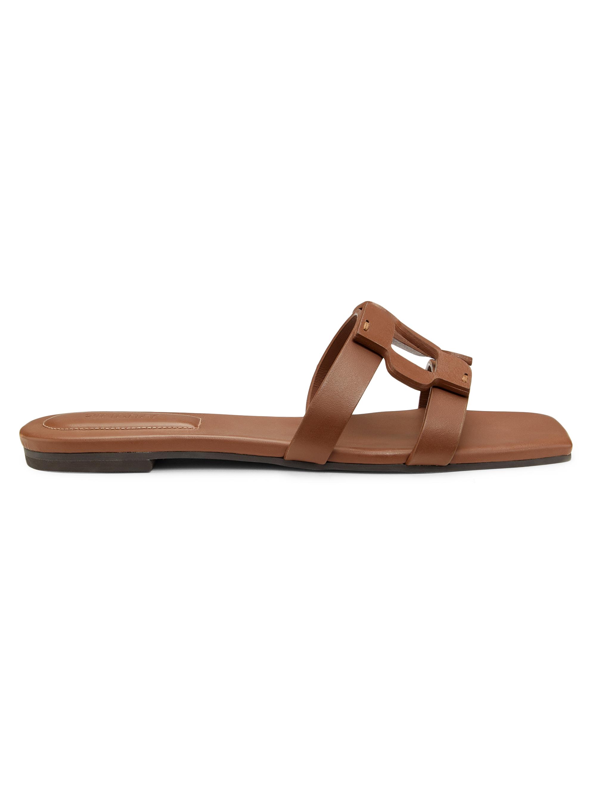 SIMKHAI Women's Monogram Leather Flat Slides - Sable  Sandals