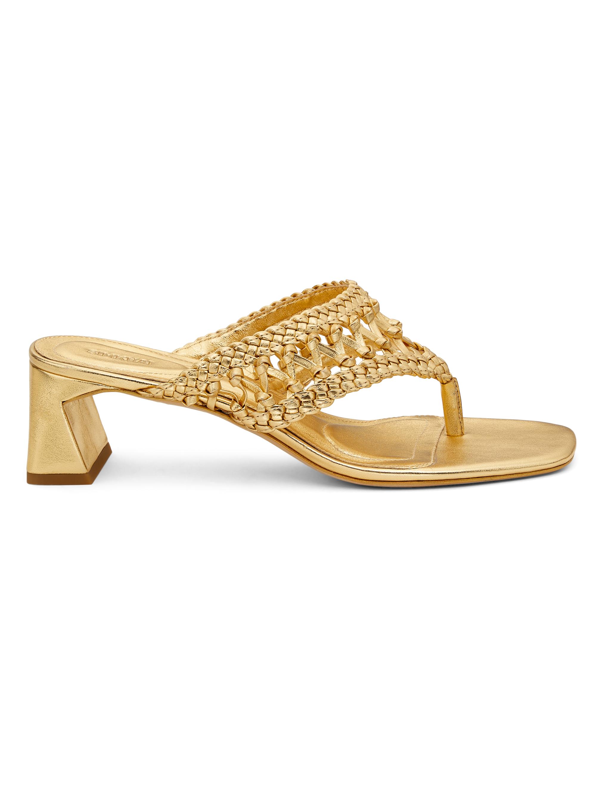 SIMKHAI Women's Alia 50MM Metallic Leather Weave Block-Heel Sandals - Gold