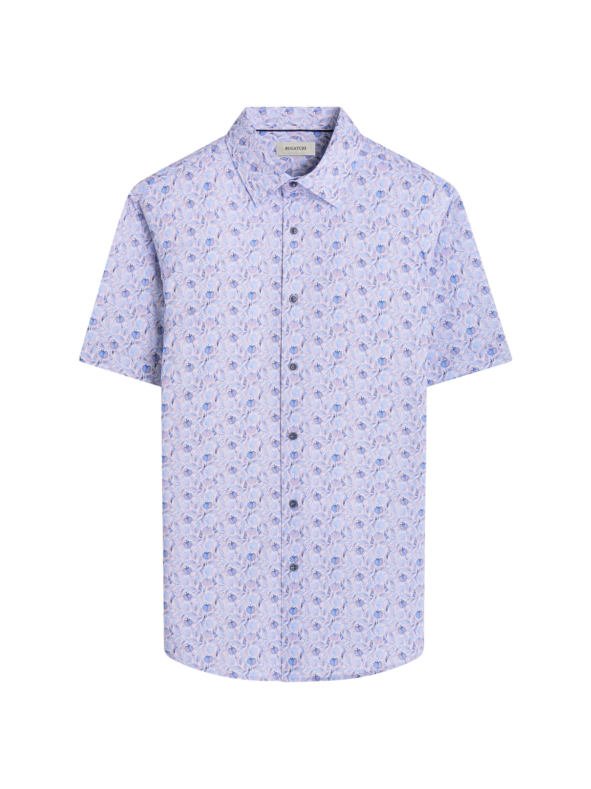 Bugatchi Men's OohCotton Miles Leaf-Print Stretch-Cotton Shirt - Air Blue