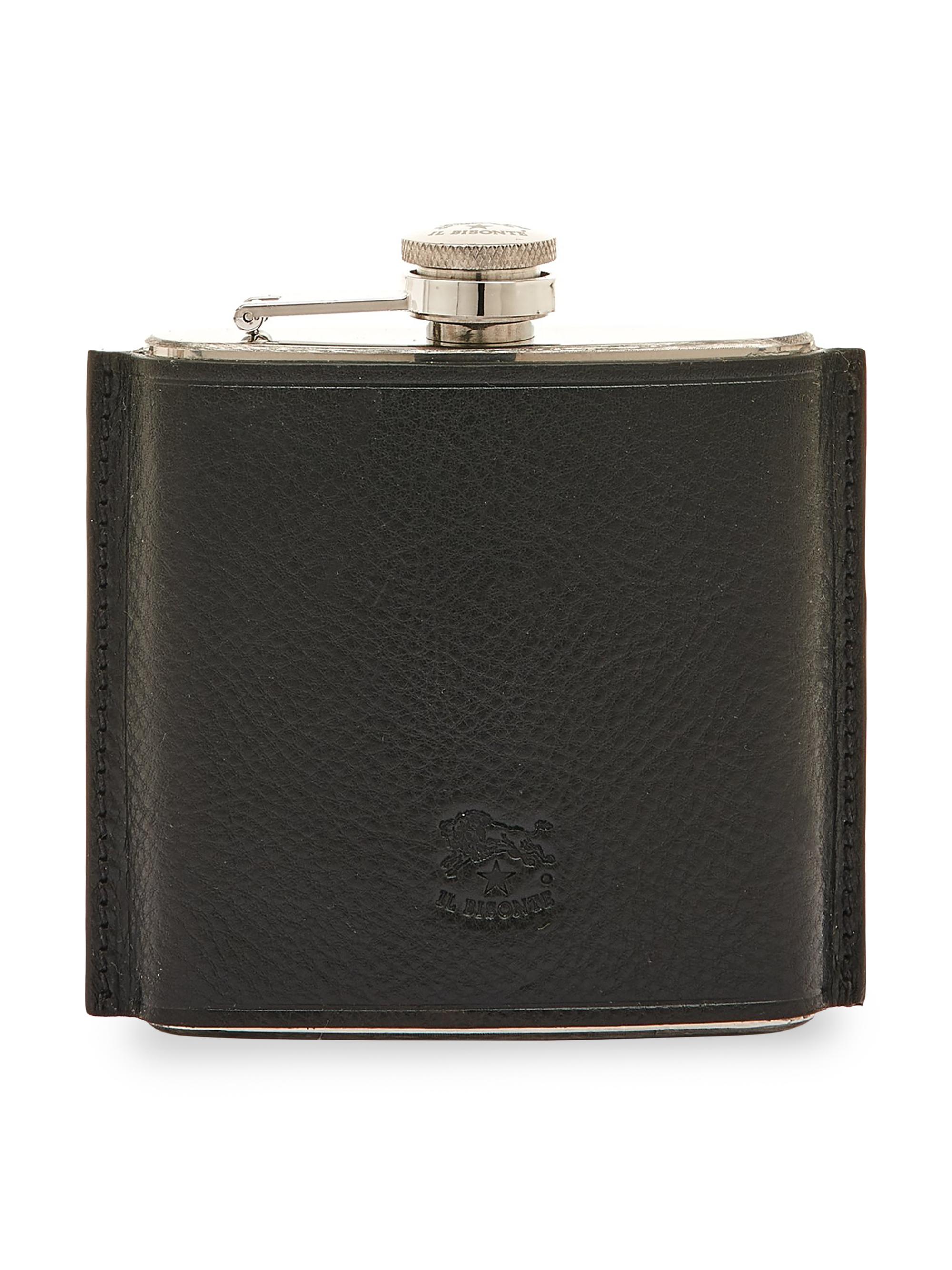 Il Bisonte Stainless Steel & Leather Hip Flask - Nero Nickel