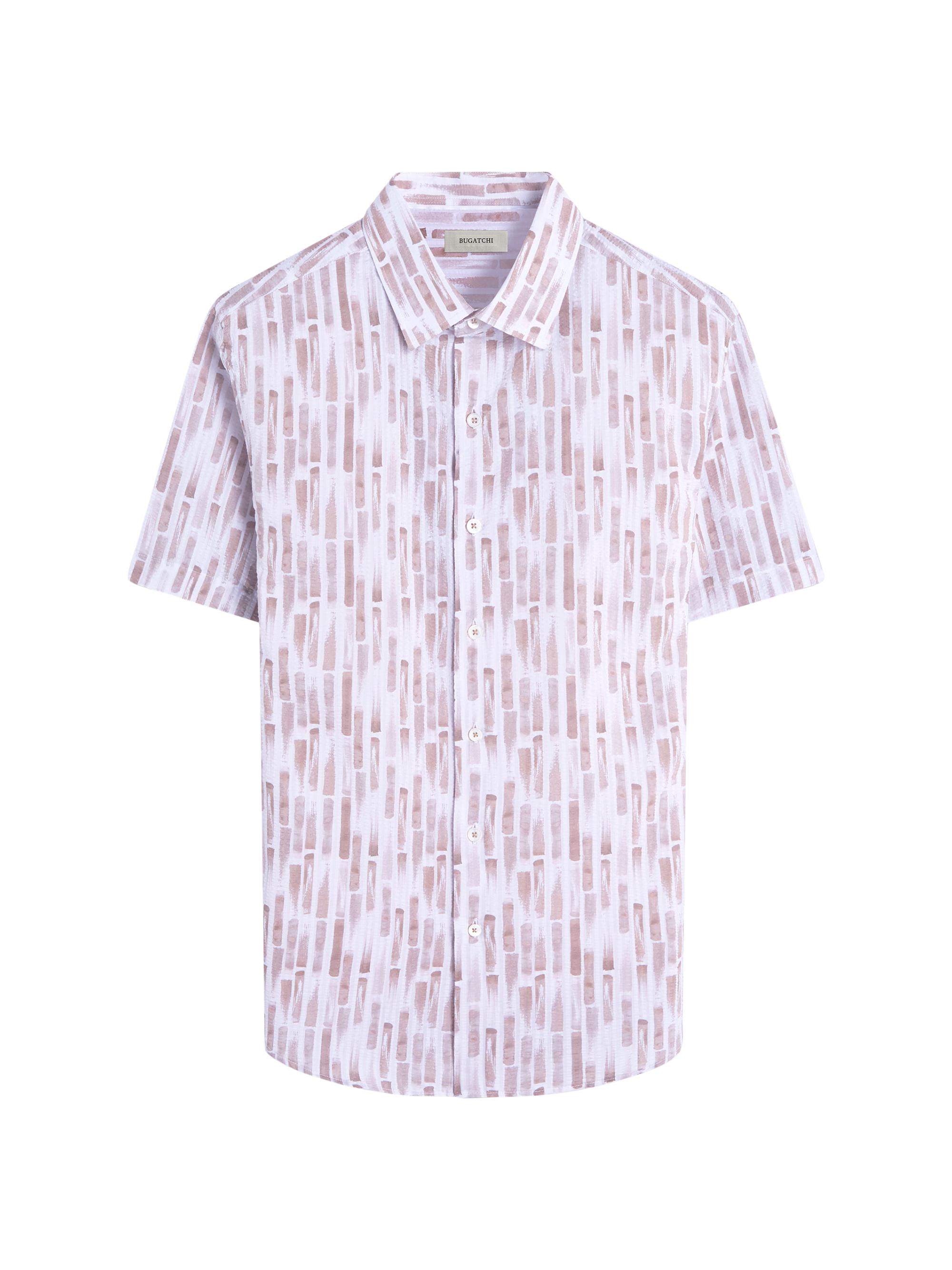 Bugatchi Men's Orson Printed Seersucker Shape Button-Front Shirt - Camel