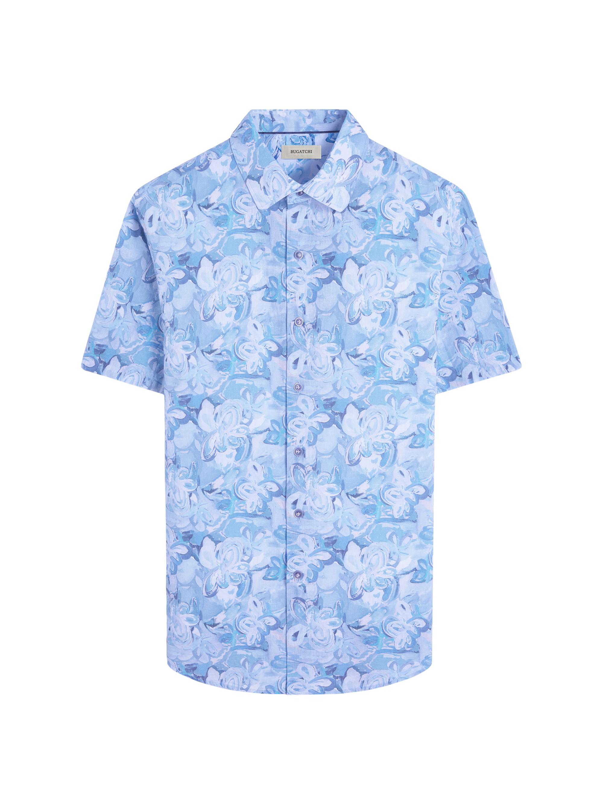 Bugatchi Men's Orson Abstract Cotton-Linen Button-Front Shirt - Teal