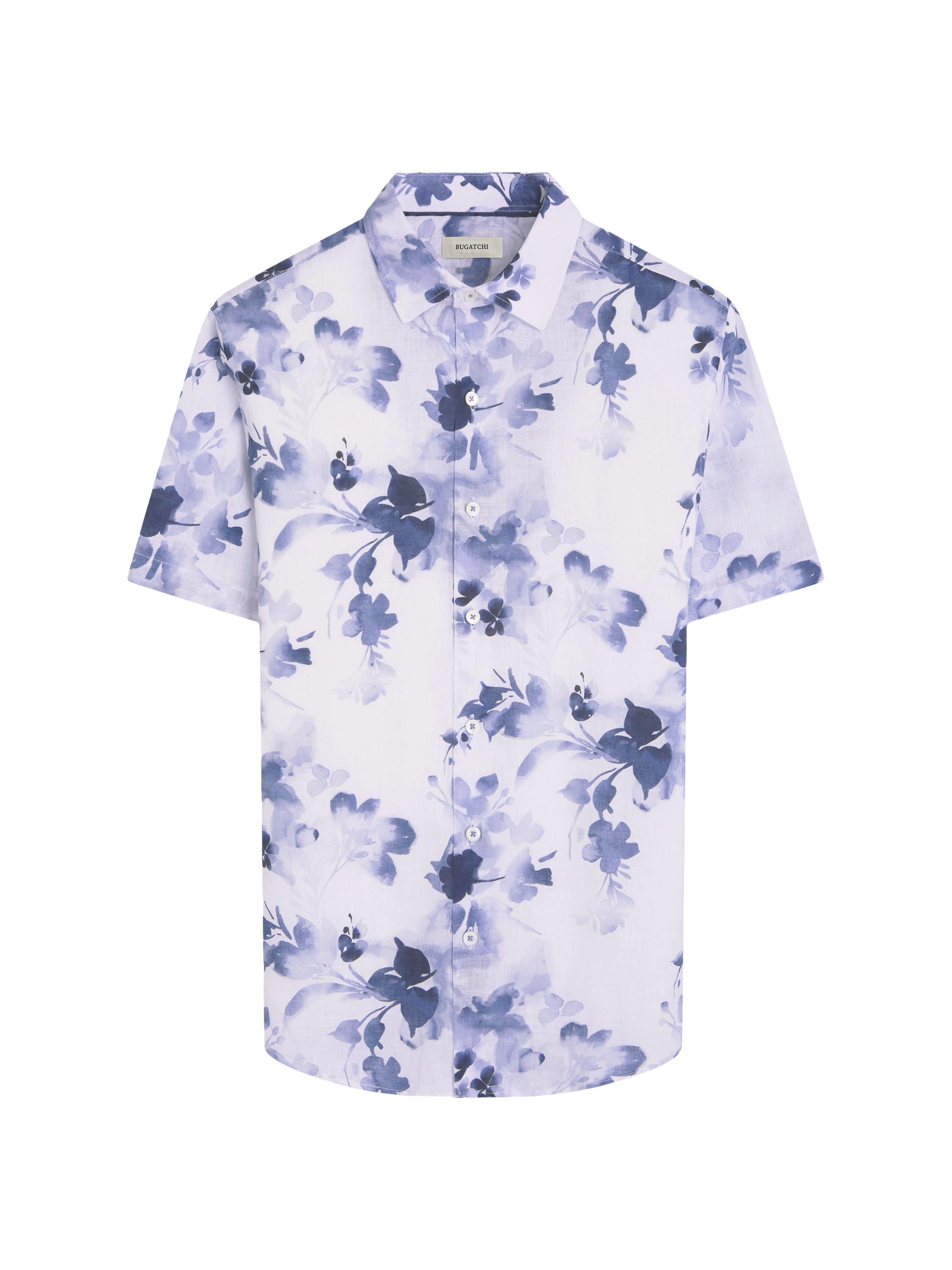 Bugatchi Men's Orson Floral Linen Short-Sleeve Shirt - Steel