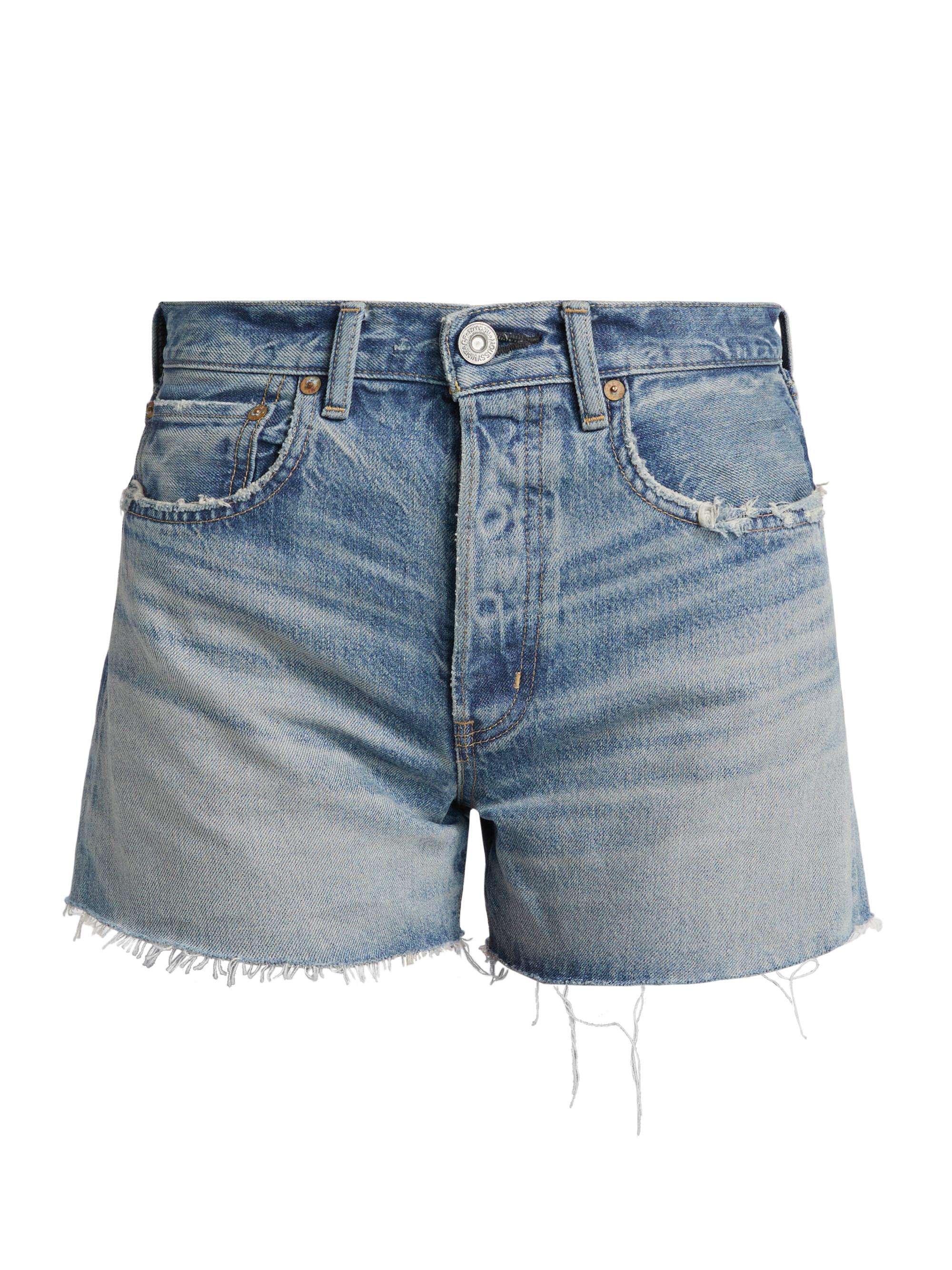 R13 Crossover Asymmetric Washed-Denim Shorts | Saks Fifth Avenue