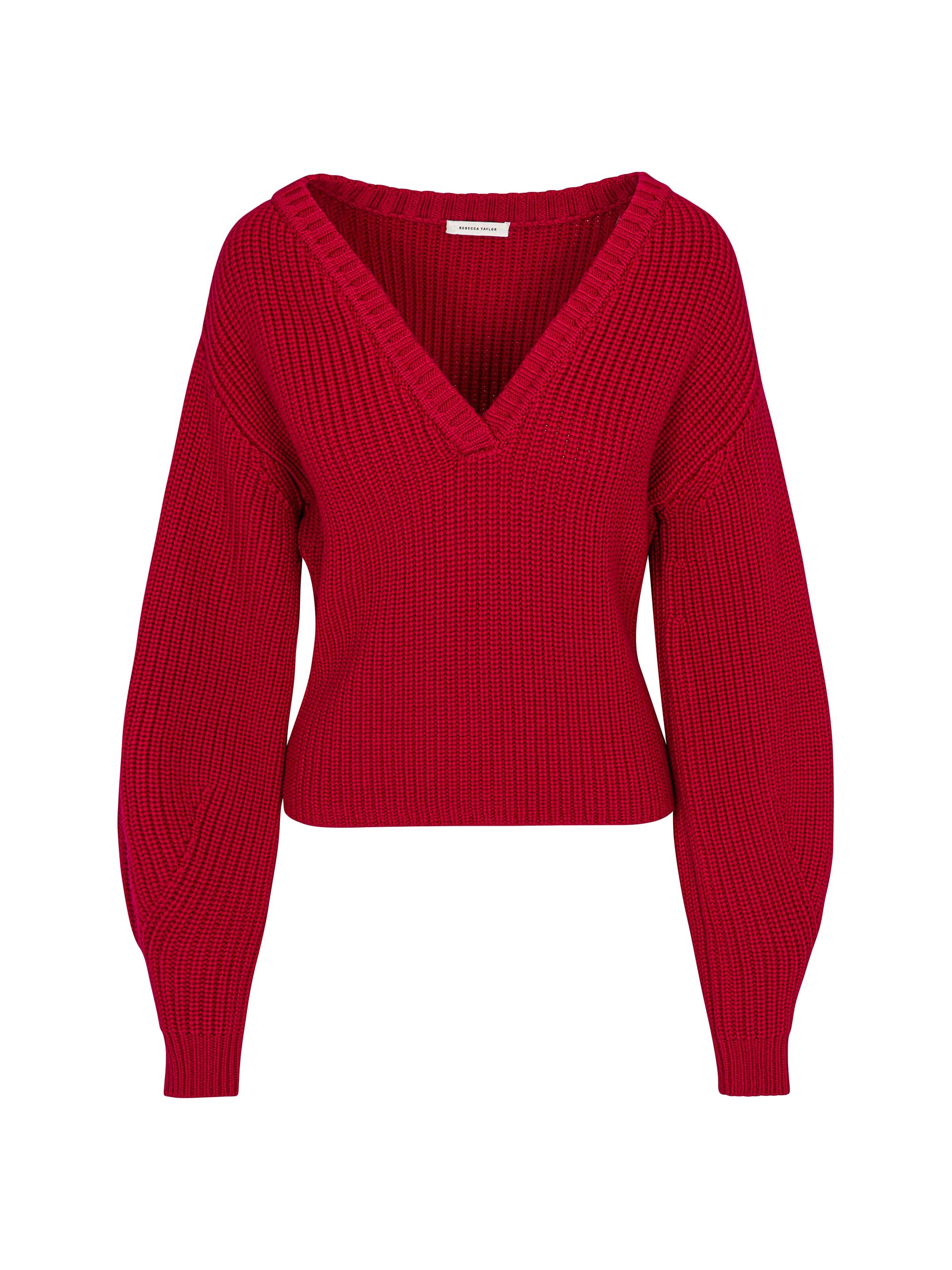 Rebecca Taylor Women's Novelty Victorian Sleeve Wool Sweater - Red Lip