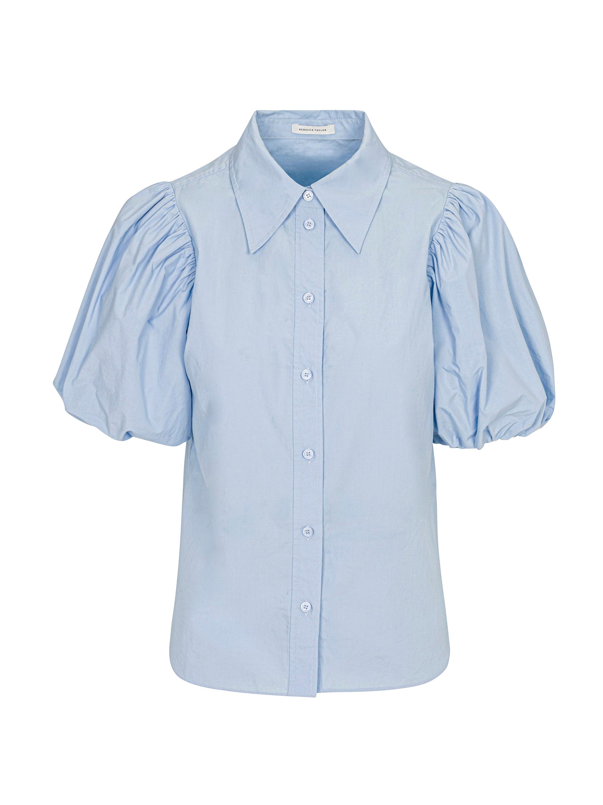Rebecca Taylor Women's Cotton Poplin Puff-Sleeve Button-Front Shirt - Milk