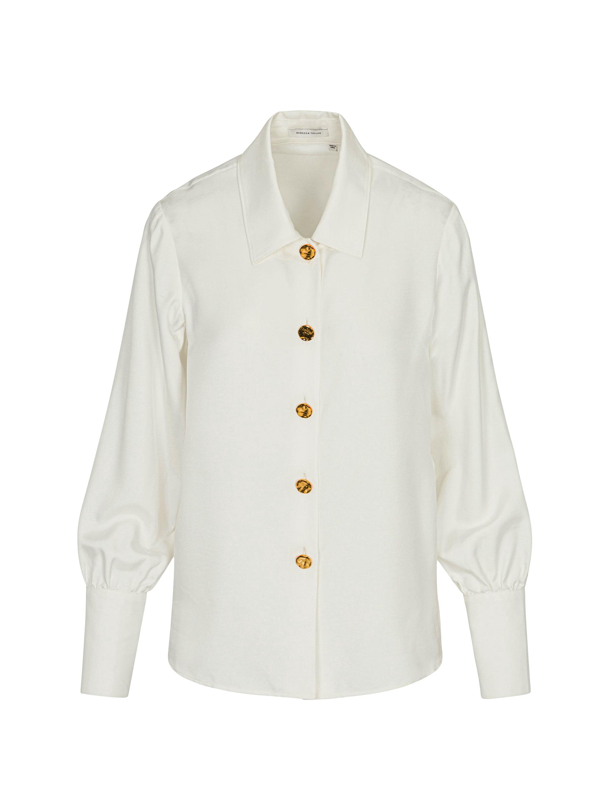 Rebecca Taylor Women's Novelty Silk Button-Front Shirt - Milk