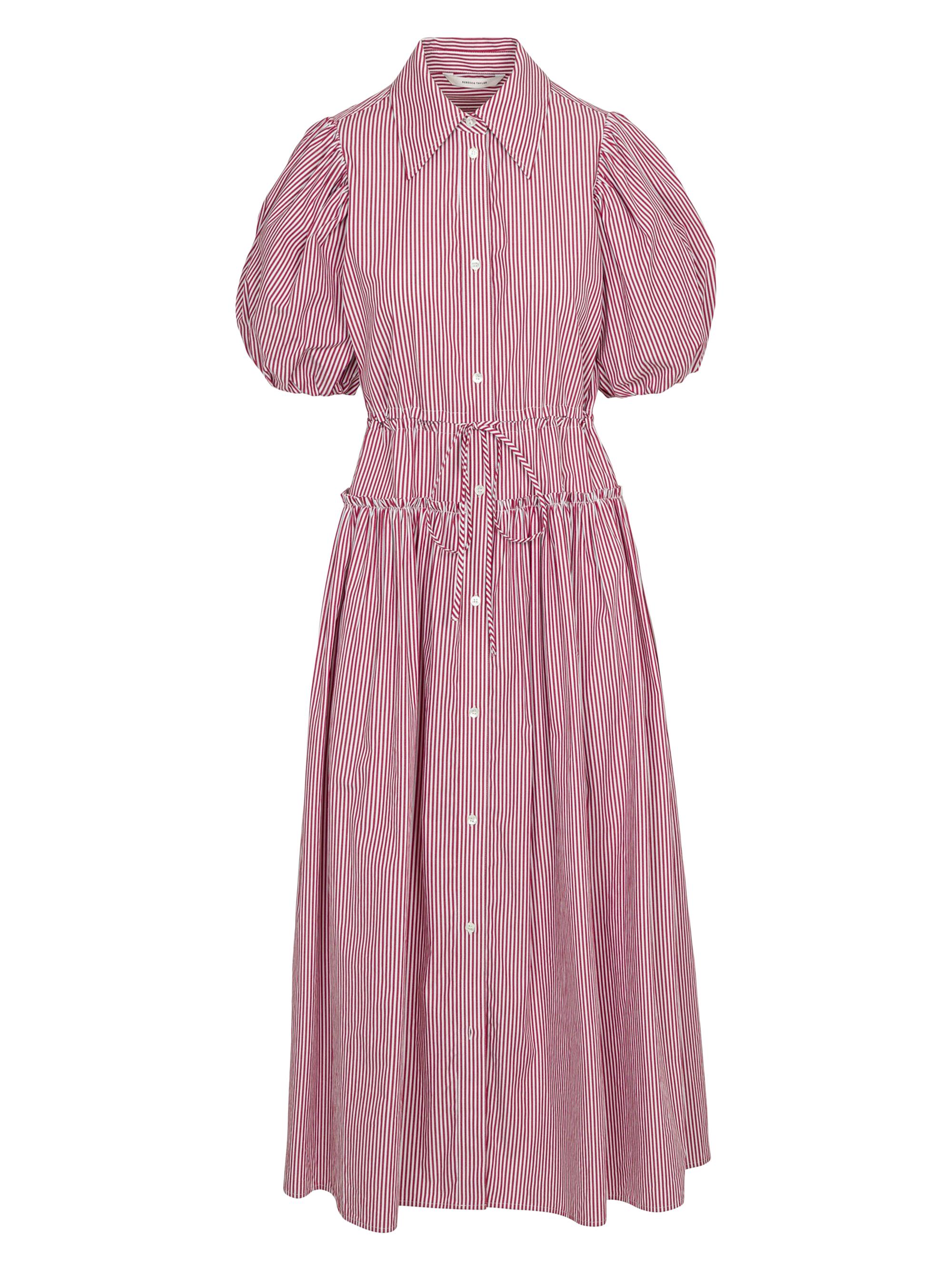 Rebecca Taylor Women's Striped Poplin Midi-Dress - Red Stripe