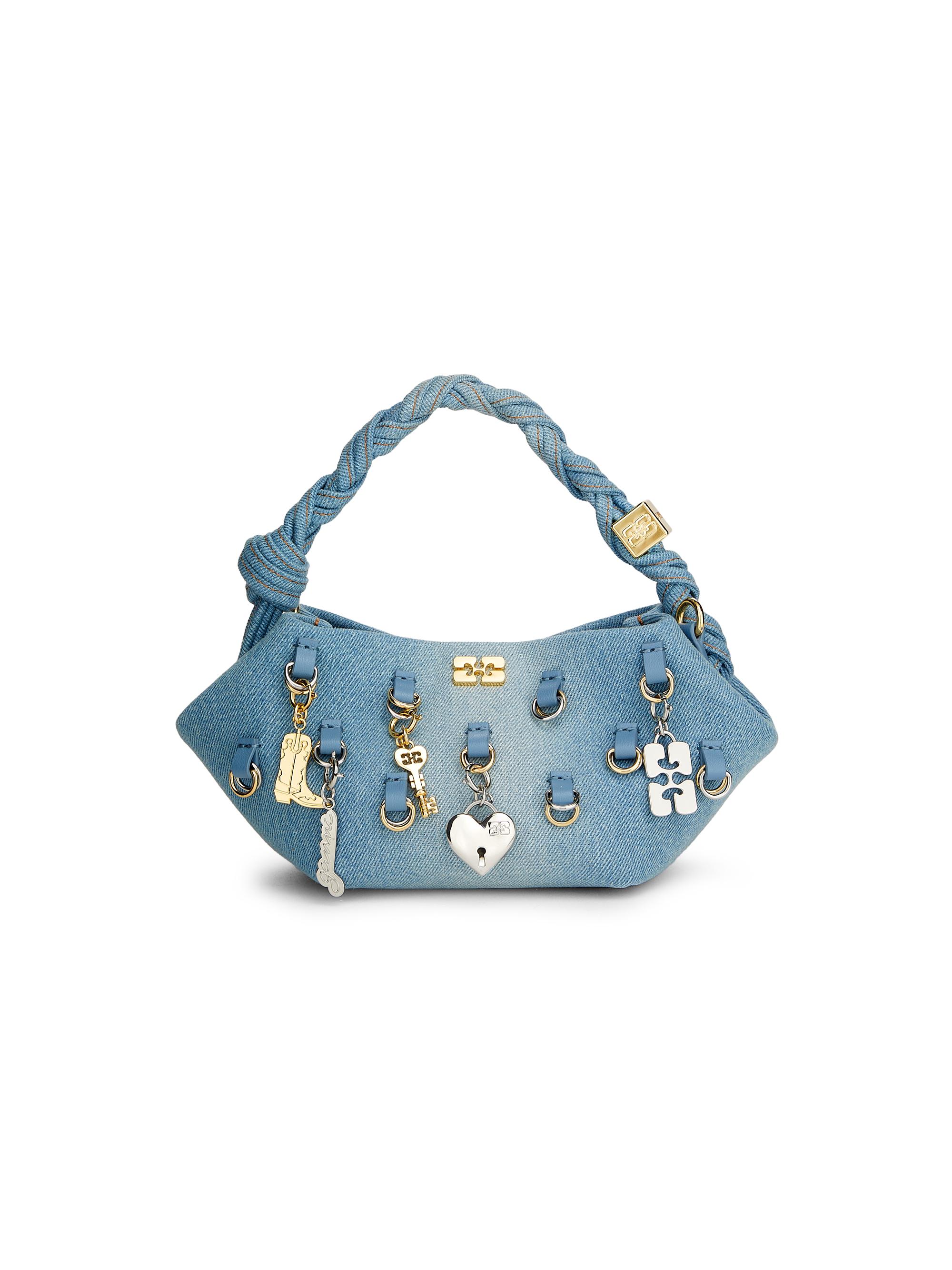 Ganni Women's Mini Bou Charms Washed Denim Top Handle Bag - Faded Denim