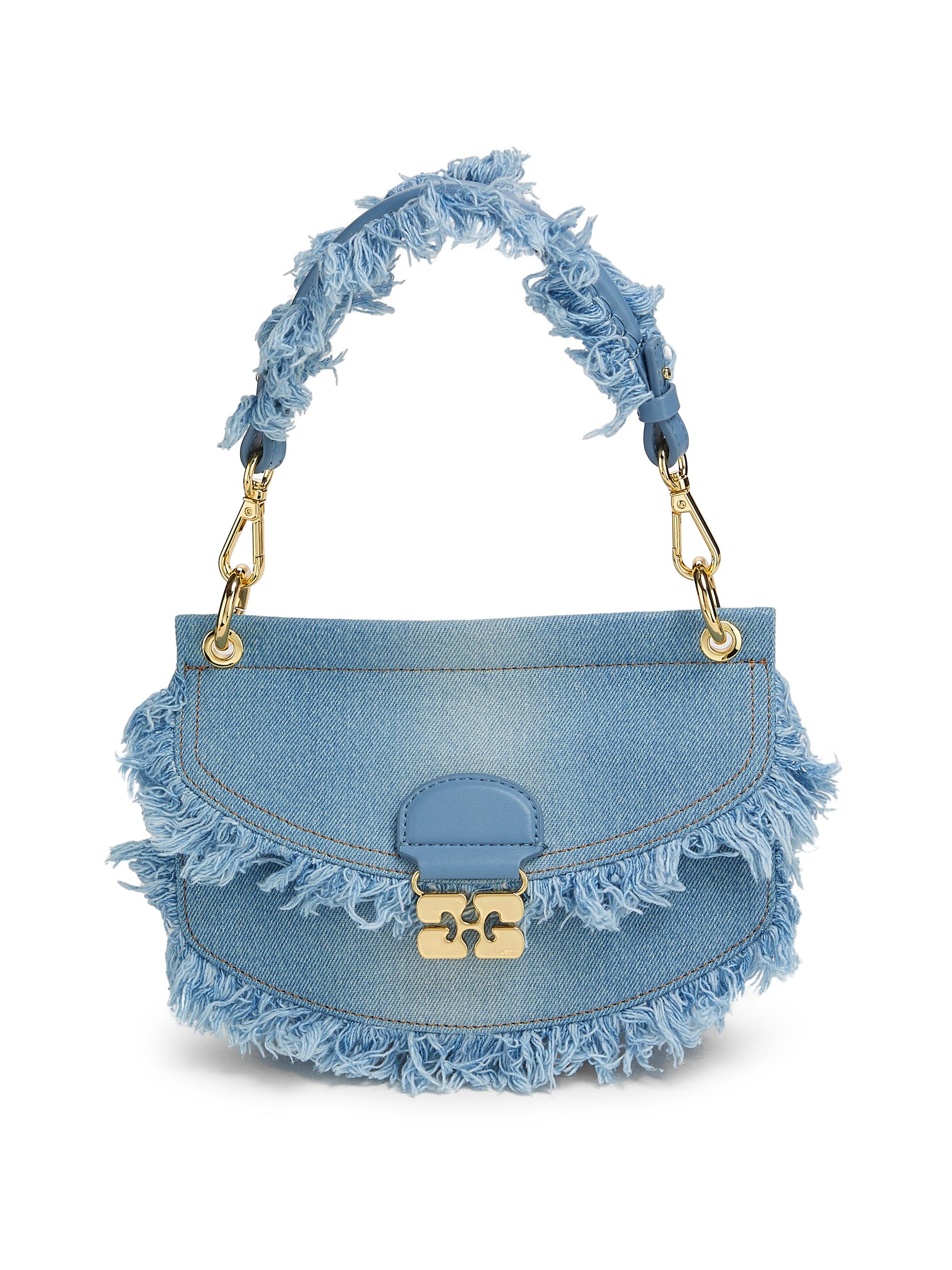 Ganni Women's Mini Apo-G Denim Raw-Edge Top-Handle Bag - Faded Denim