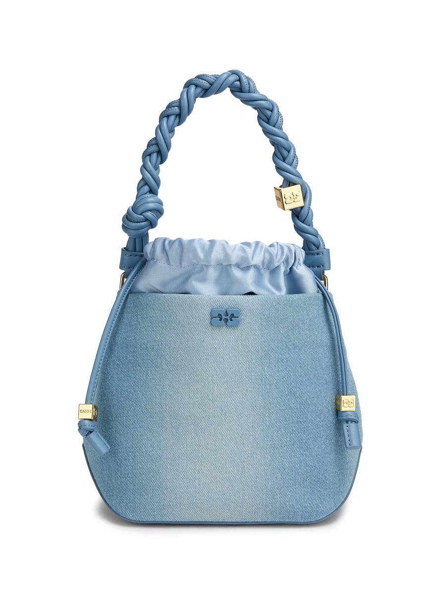 Ganni Women's Bou Charm-embellished Denim Bucket Bag In Blue