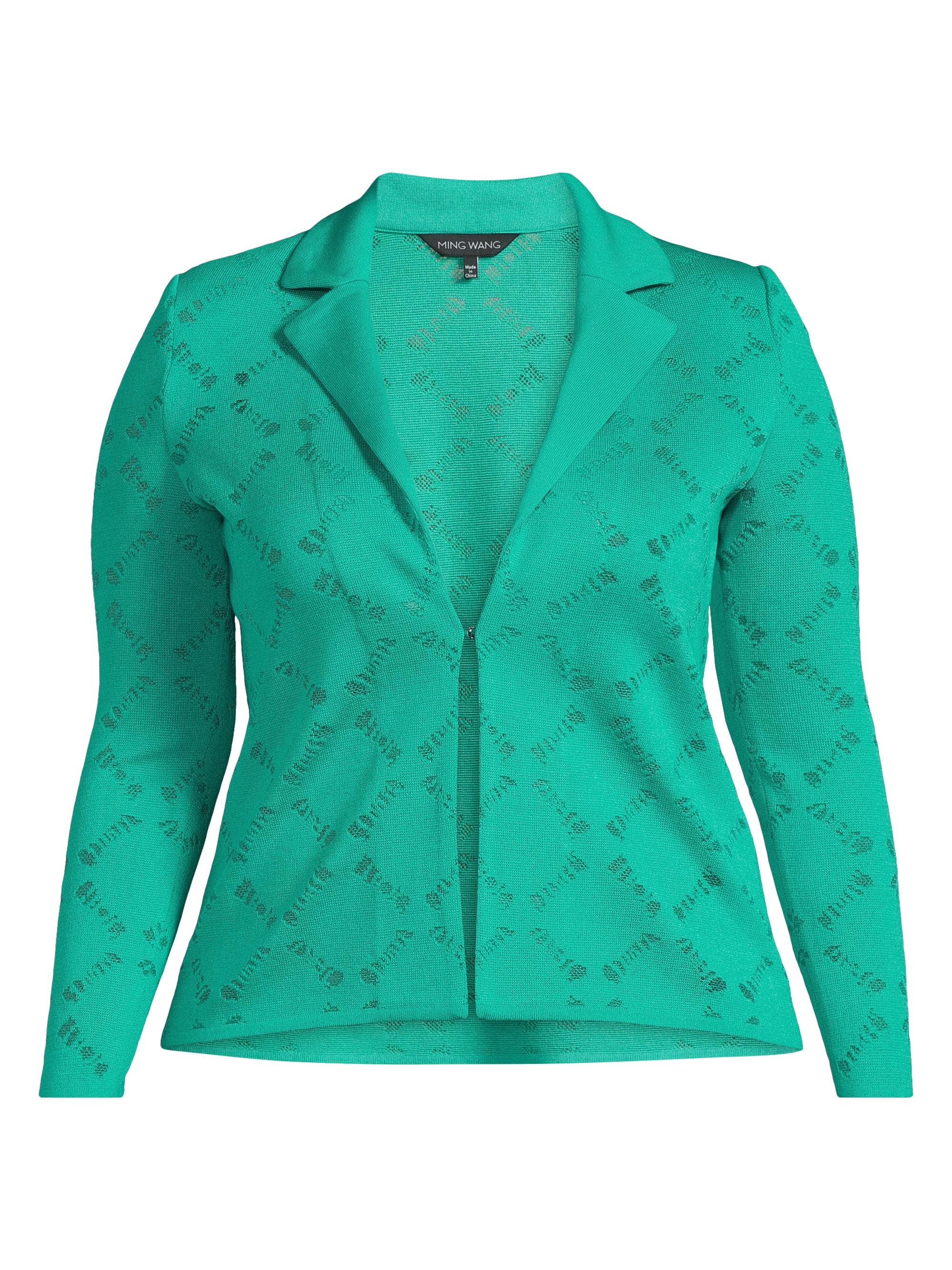 Ming Wang Women's Plus Burnout Knit Jacket - Emerald Awe