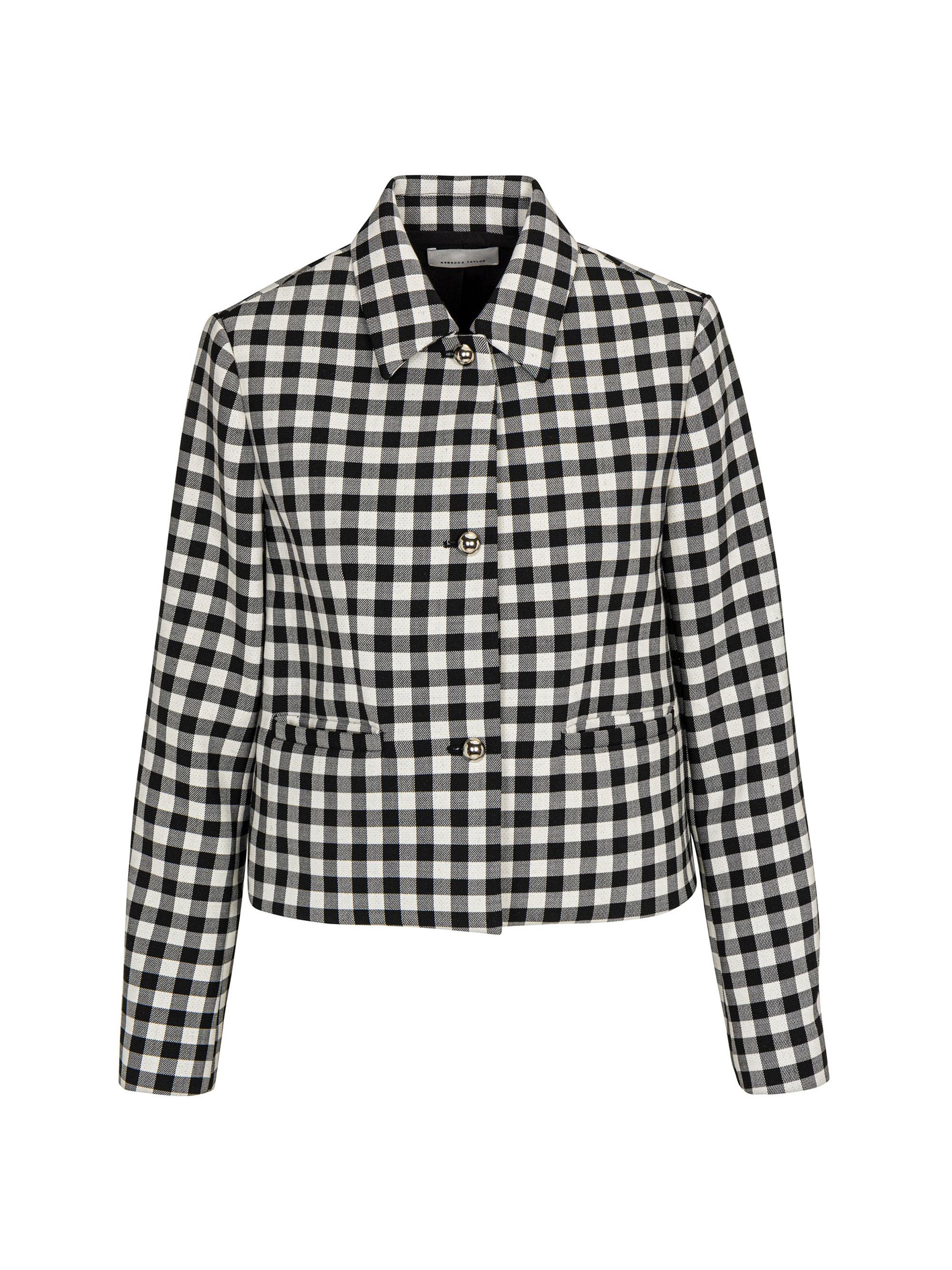 Rebecca Taylor Women's Phillipa Check Wool-Blend Crop Jacket - Black Combo