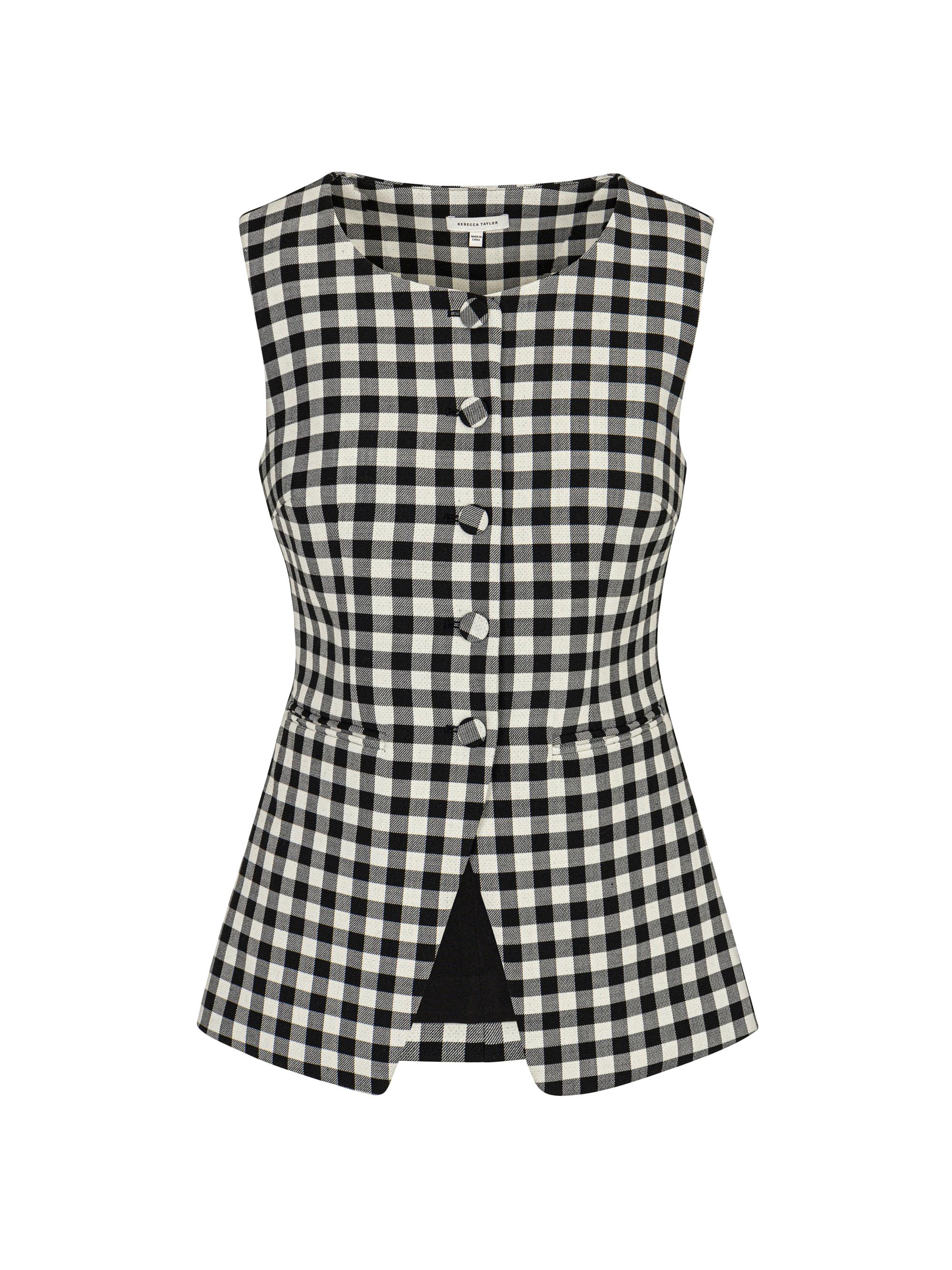 Rebecca Taylor Women's Philippa Check Wool-Blend Button-Front Vest - Black Combo