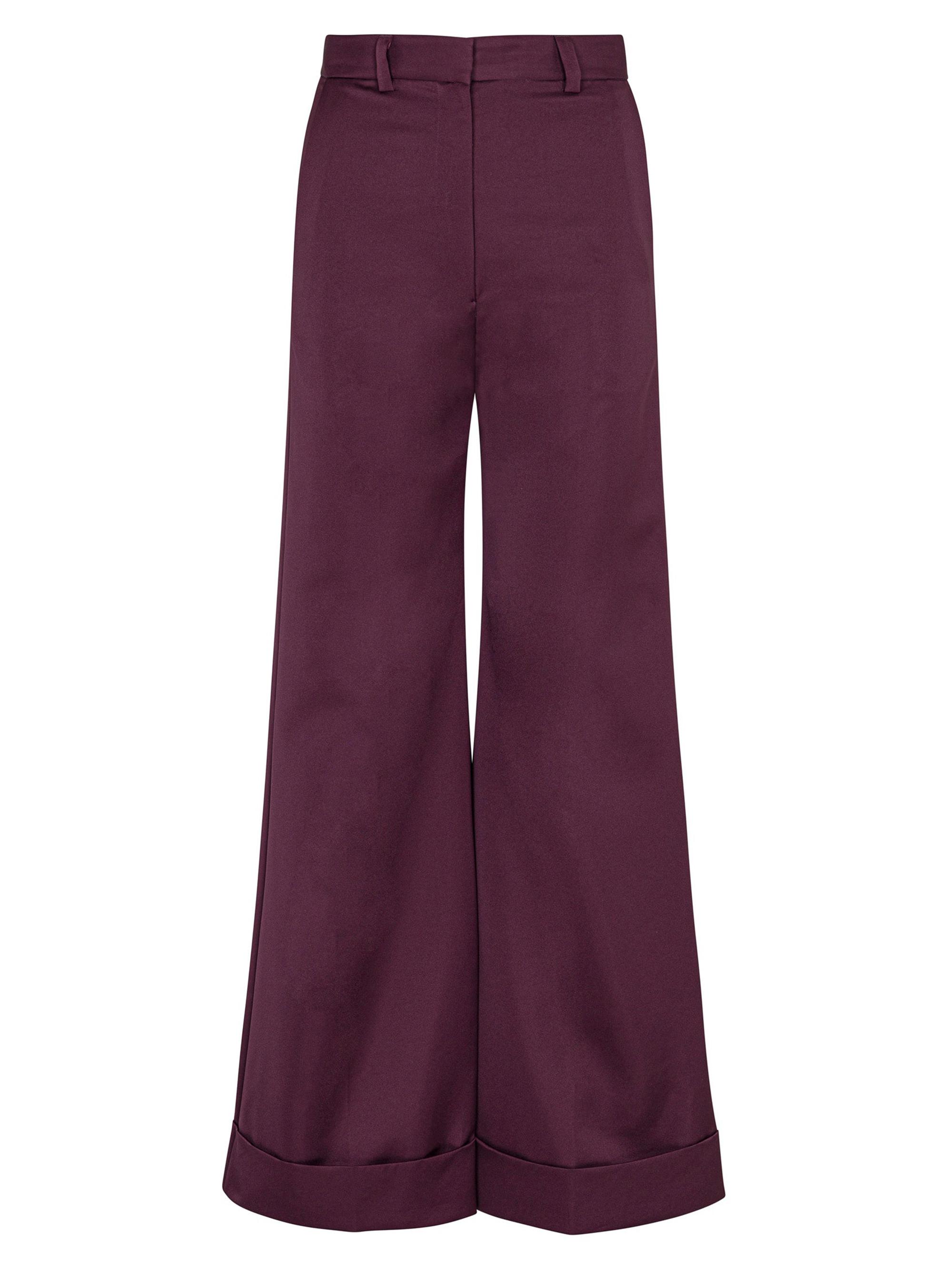 Rebecca Taylor Women's Sateen High-Waist Cuffed Flared Pants - Plum