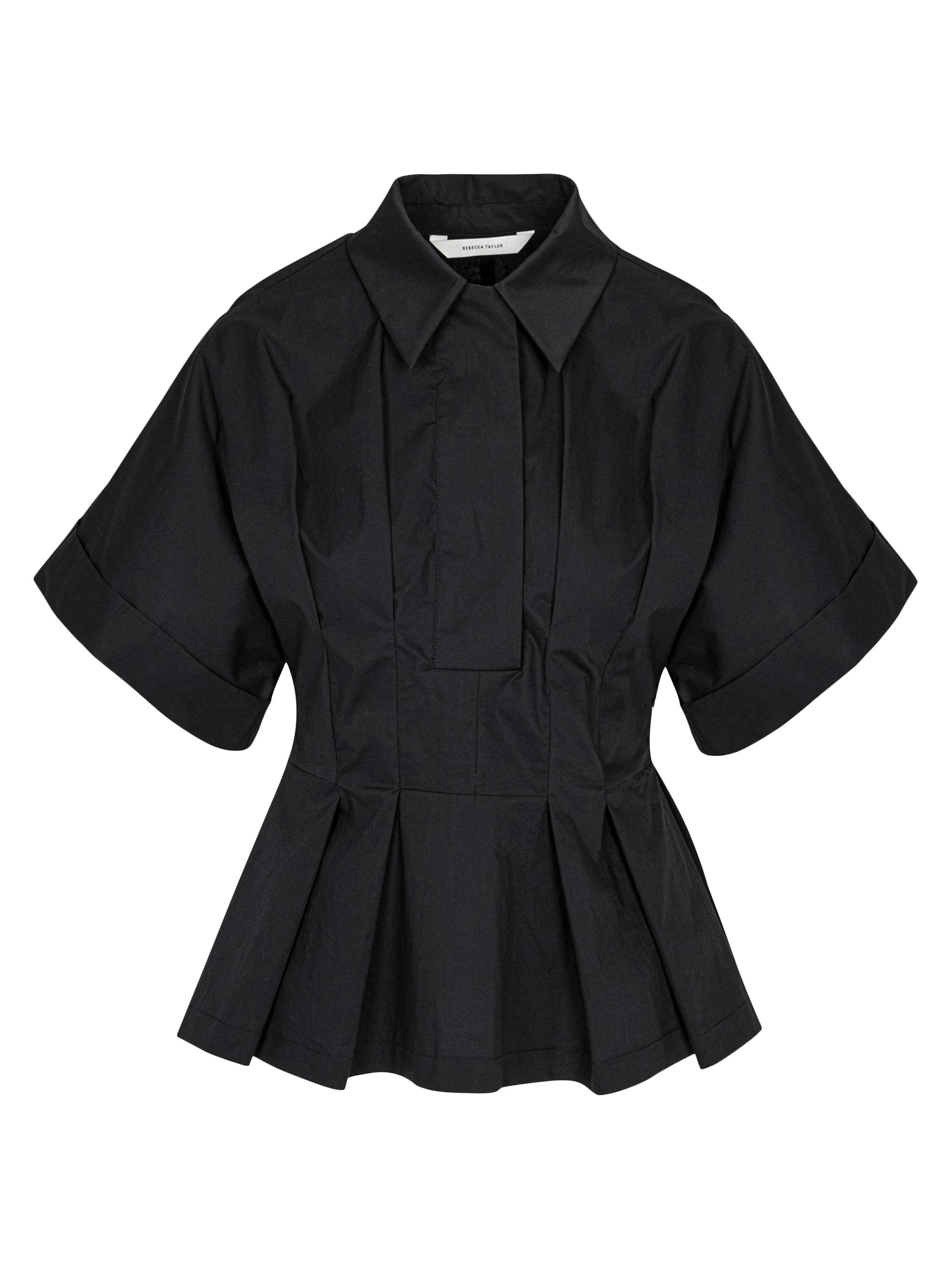 Rebecca Taylor Women's Pleated Cotton Poplin Peplum Blouse - Black