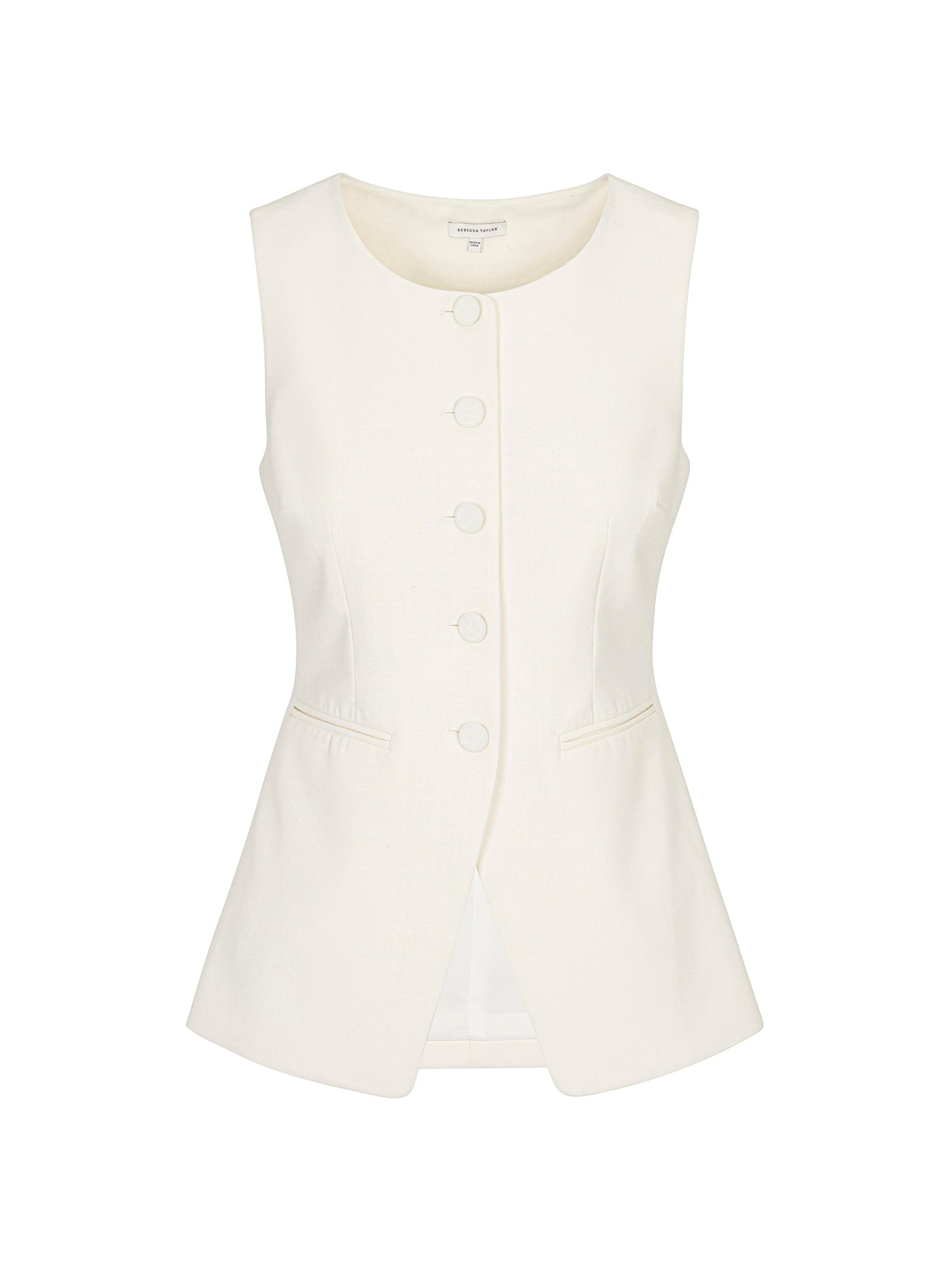 Rebecca Taylor Women's Wool-Blend Crewneck Button-Front Vest - Cream