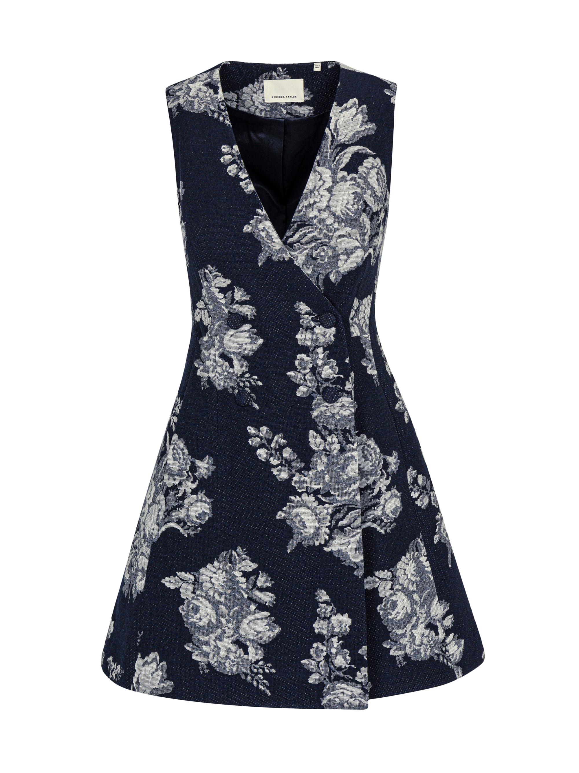 Rebecca Taylor Women's Venice Floral Toile Jacquard Double-Breasted Minidress - Indigo Combo