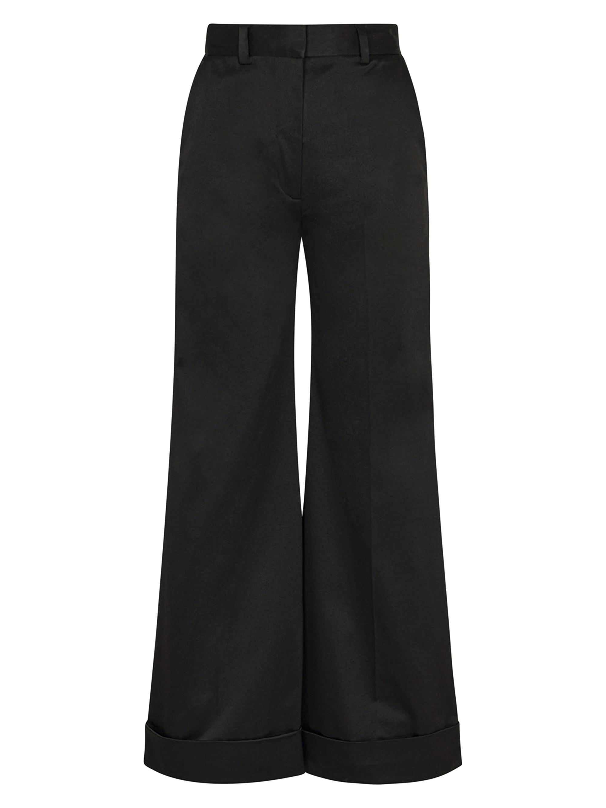 Rebecca Taylor Women's Satin High-Waisted Wide Leg Pants - Black