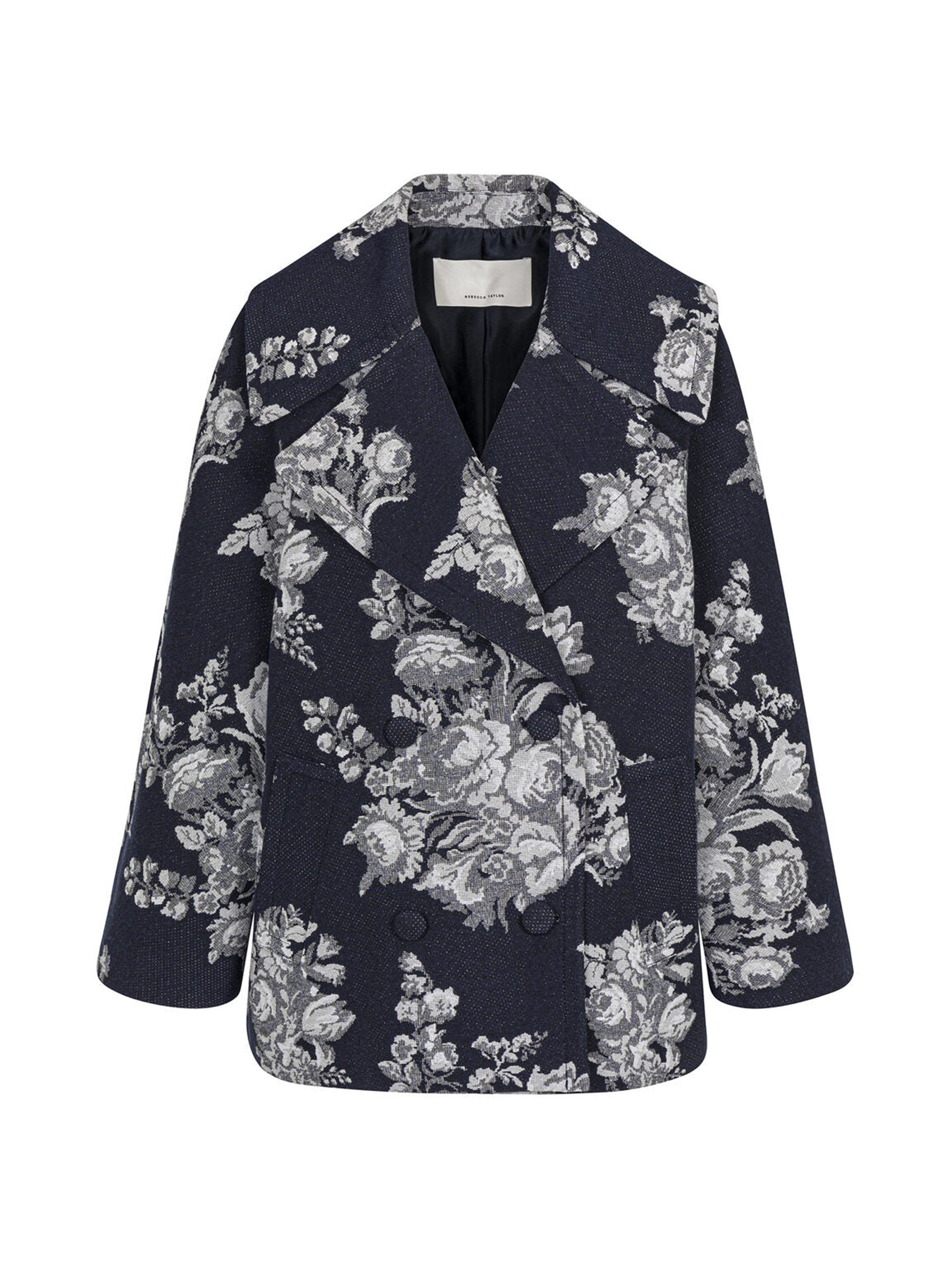 Rebecca Taylor Women's Venice Toile Jacquard Oversized Peacoat - Indigo Combo