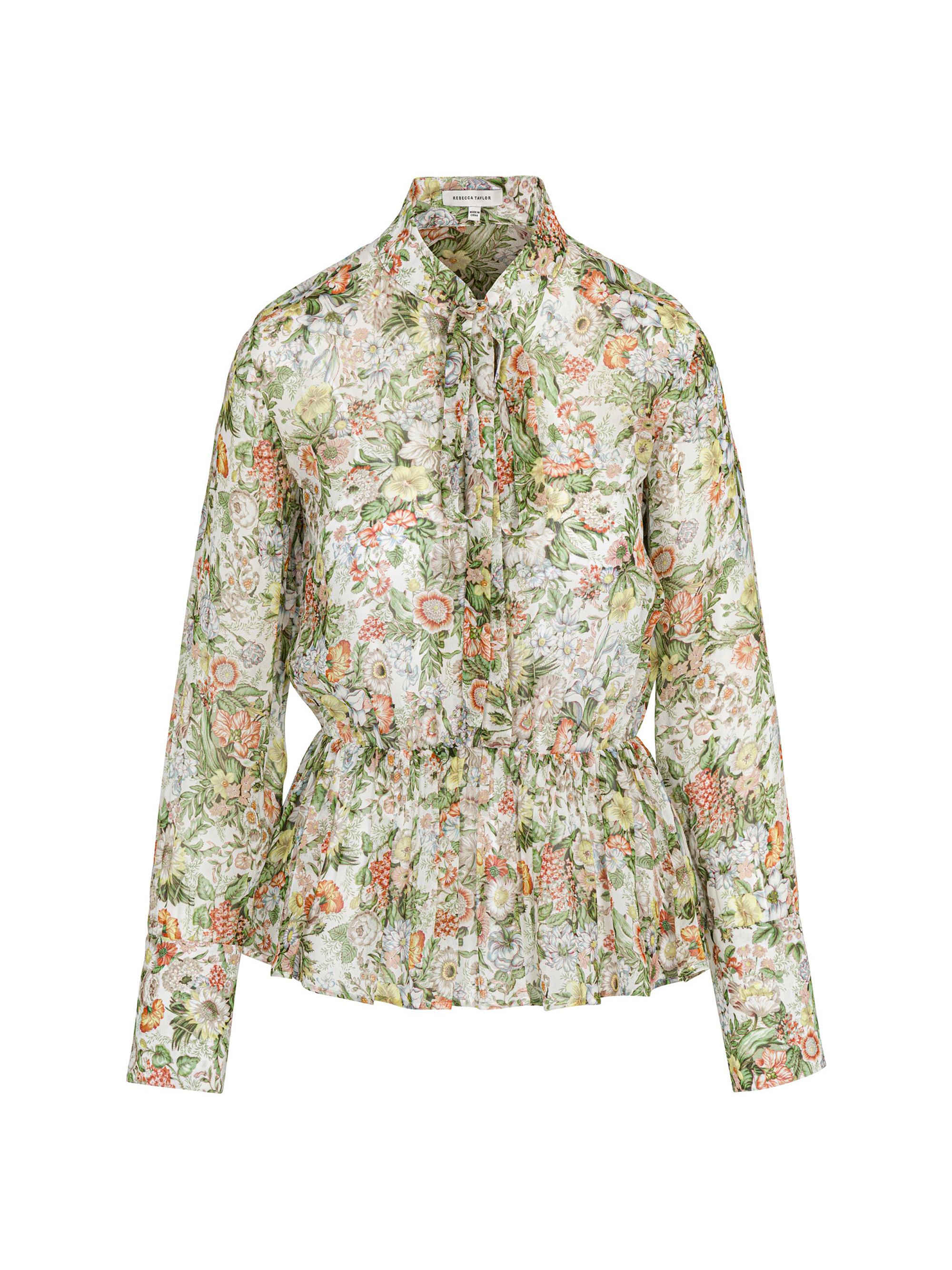 Rebecca Taylor Women's Floral Chiffon Tieneck Peplum Blouse - Floral Multi