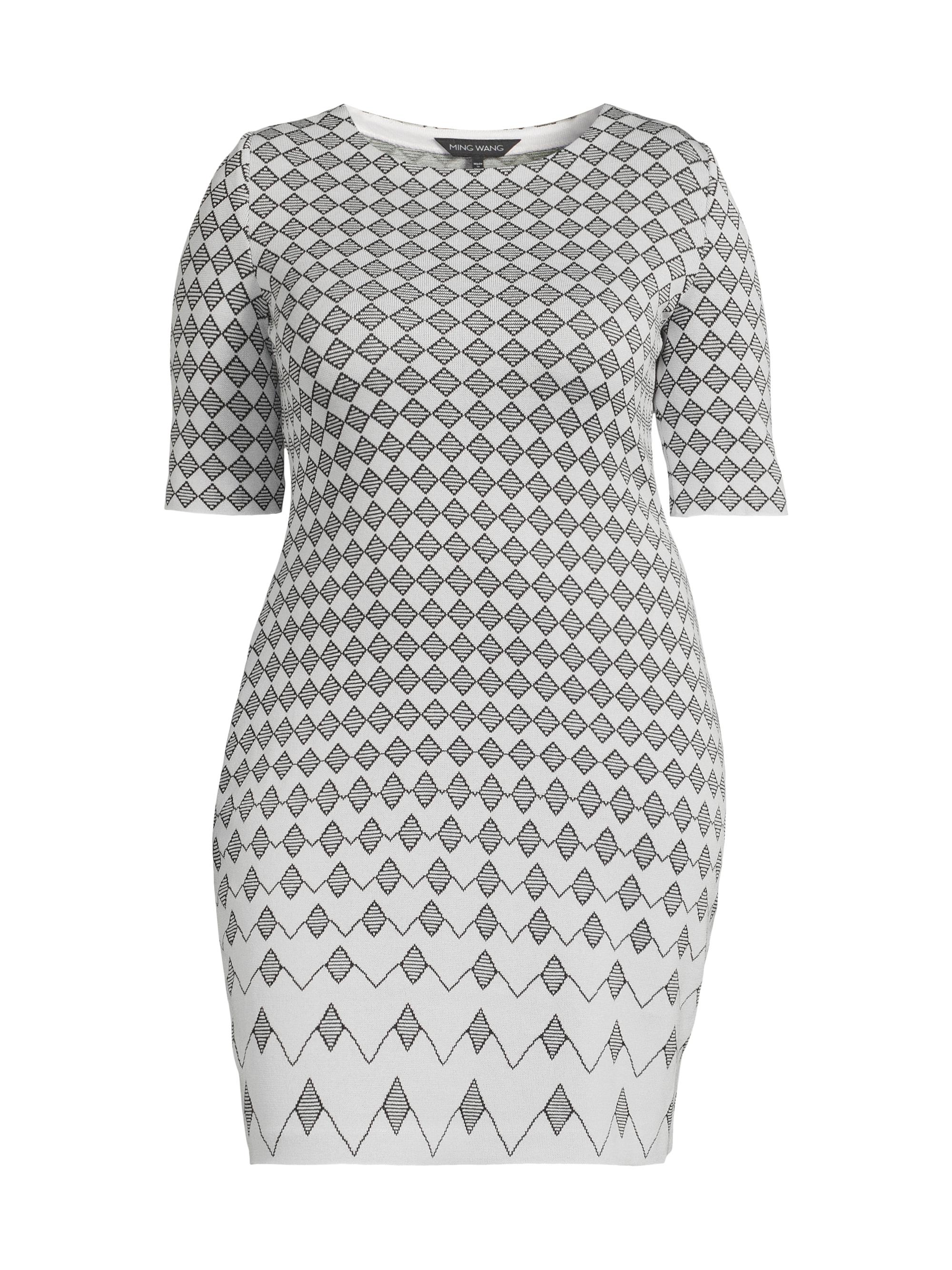 Ming Wang Women's Plus Geometric Sheath Dress - White Black