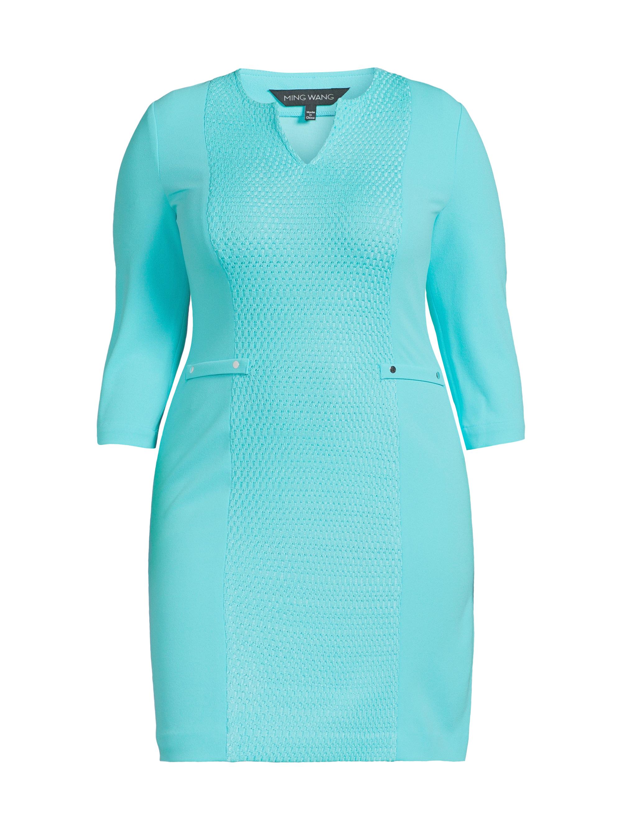 Ming Wang Women's Plus Size Knit Split-Neck Sheath Dress - Calypso Blue