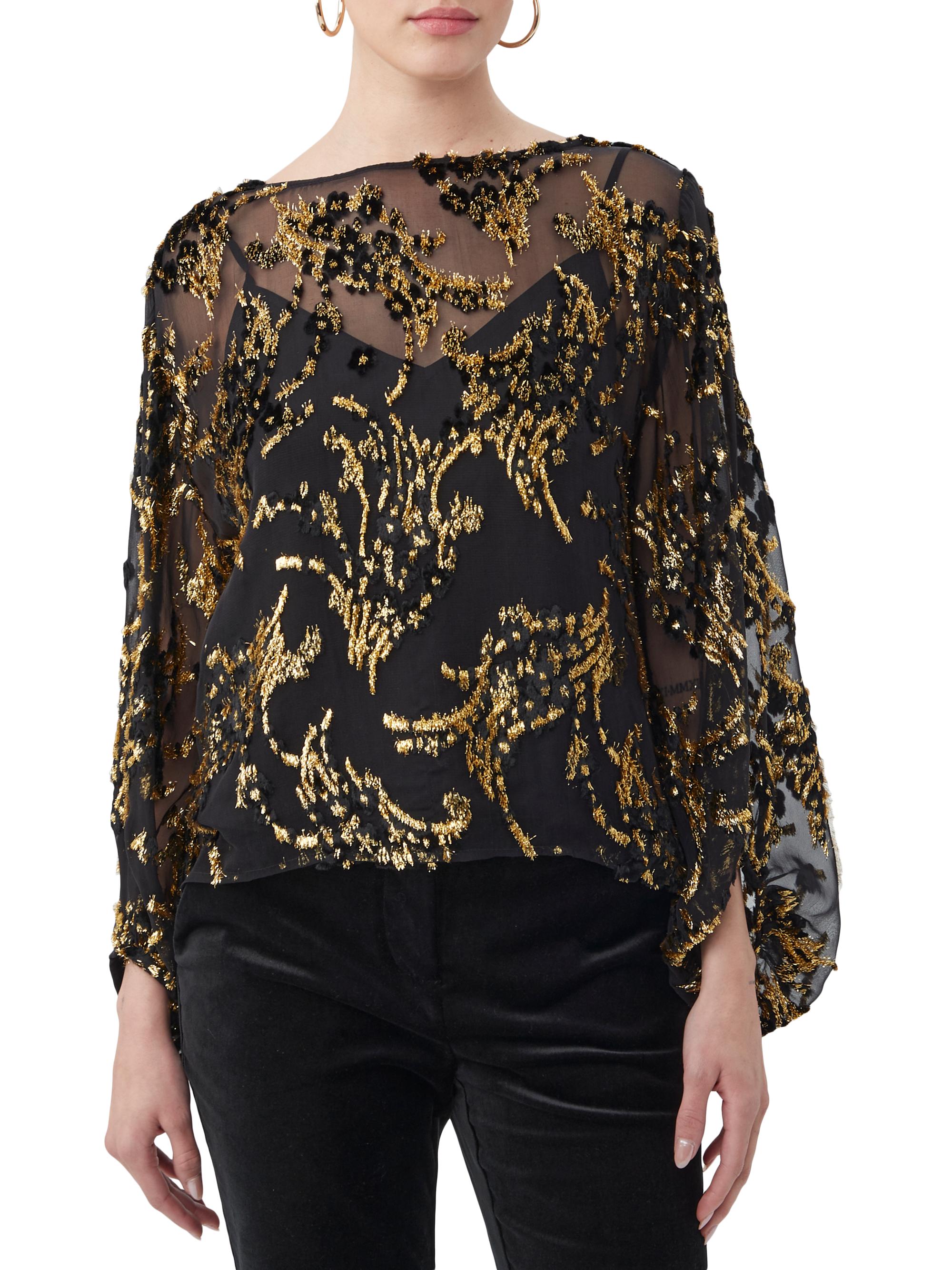 Trina Turk Women's Ursa Tinsel Sheer Top - Black