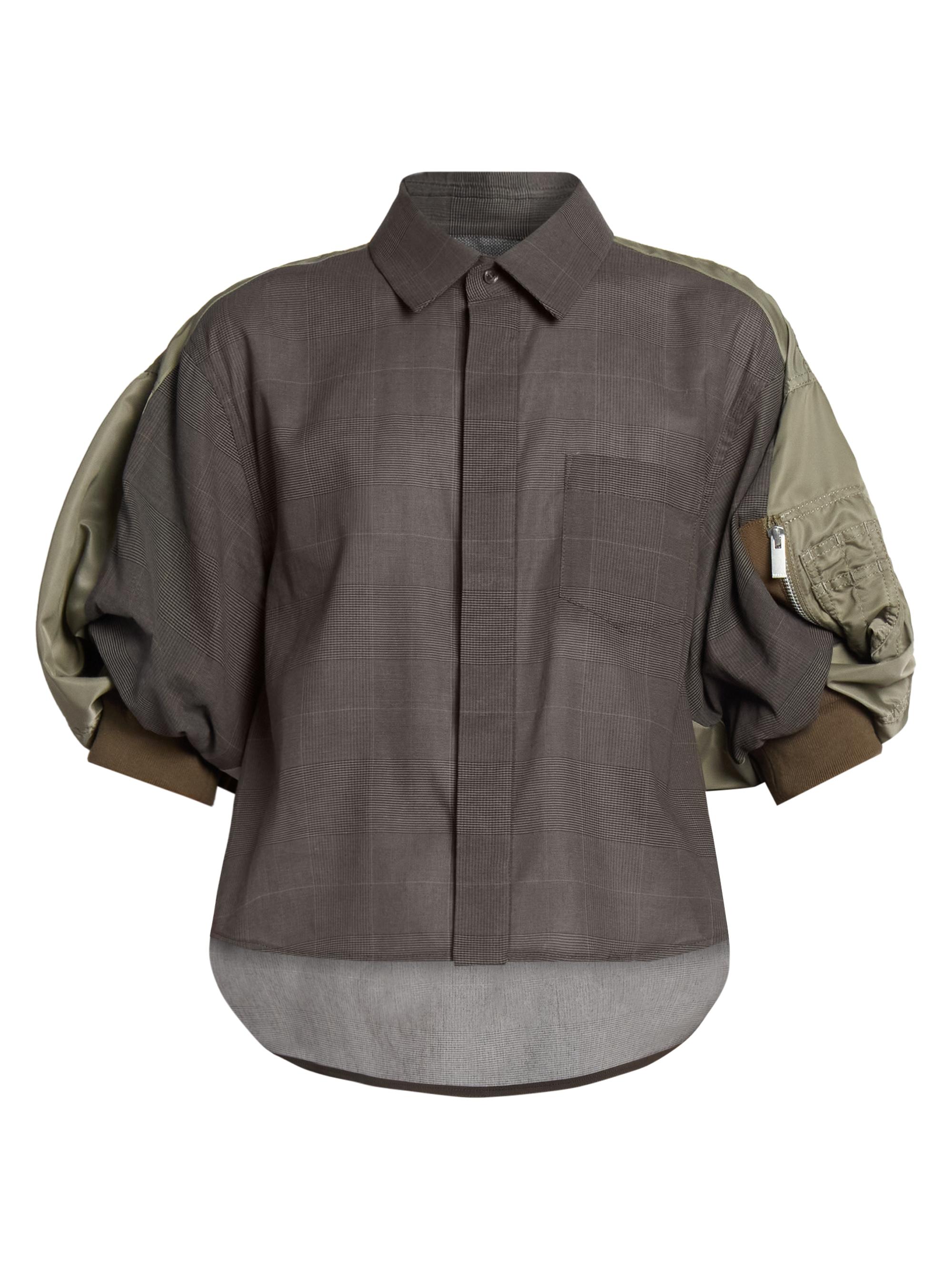 Sacai Women's High Twist Voile & Nylon Twill Shirt - Brown Taupe