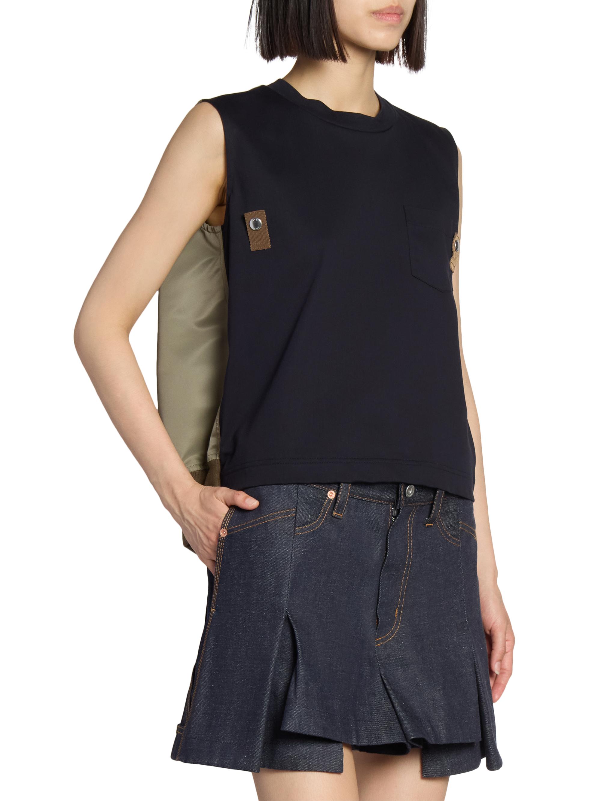 新品 sacai Nylon Twill Cotton Jersey トップス Sacai Nylon Twill x Cotton Jersey T-Shirt in Navy and Khaki