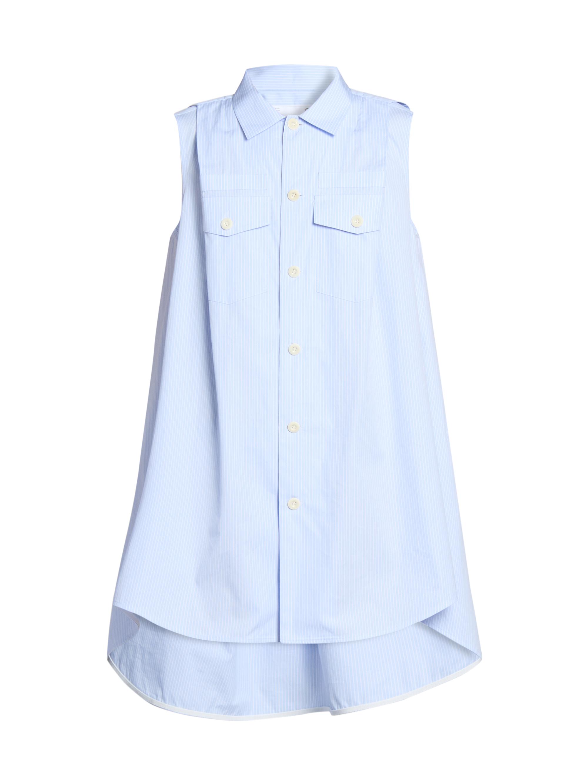 Sacai Women's Asymmetric Poplin Shift Dress - Blue Stripe