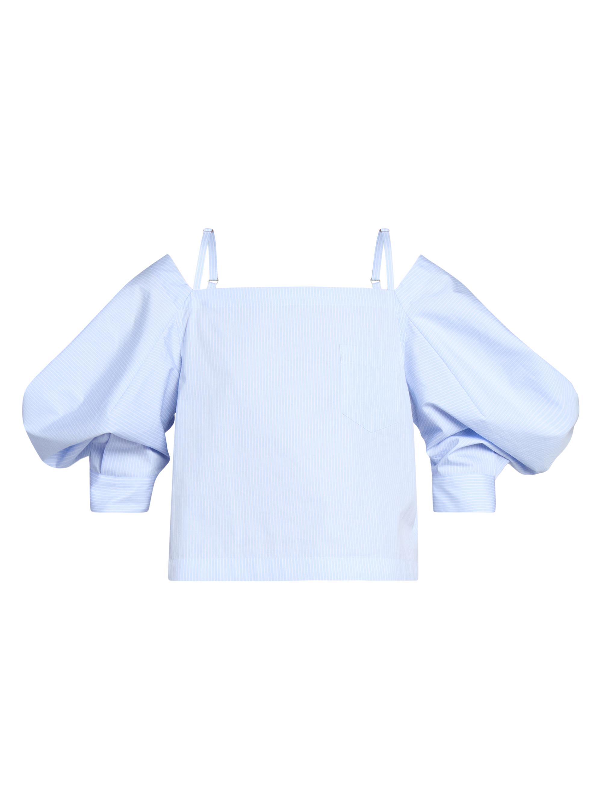 Sacai Women's Off-The-Shoulder Poplin Top - Blue Stripe