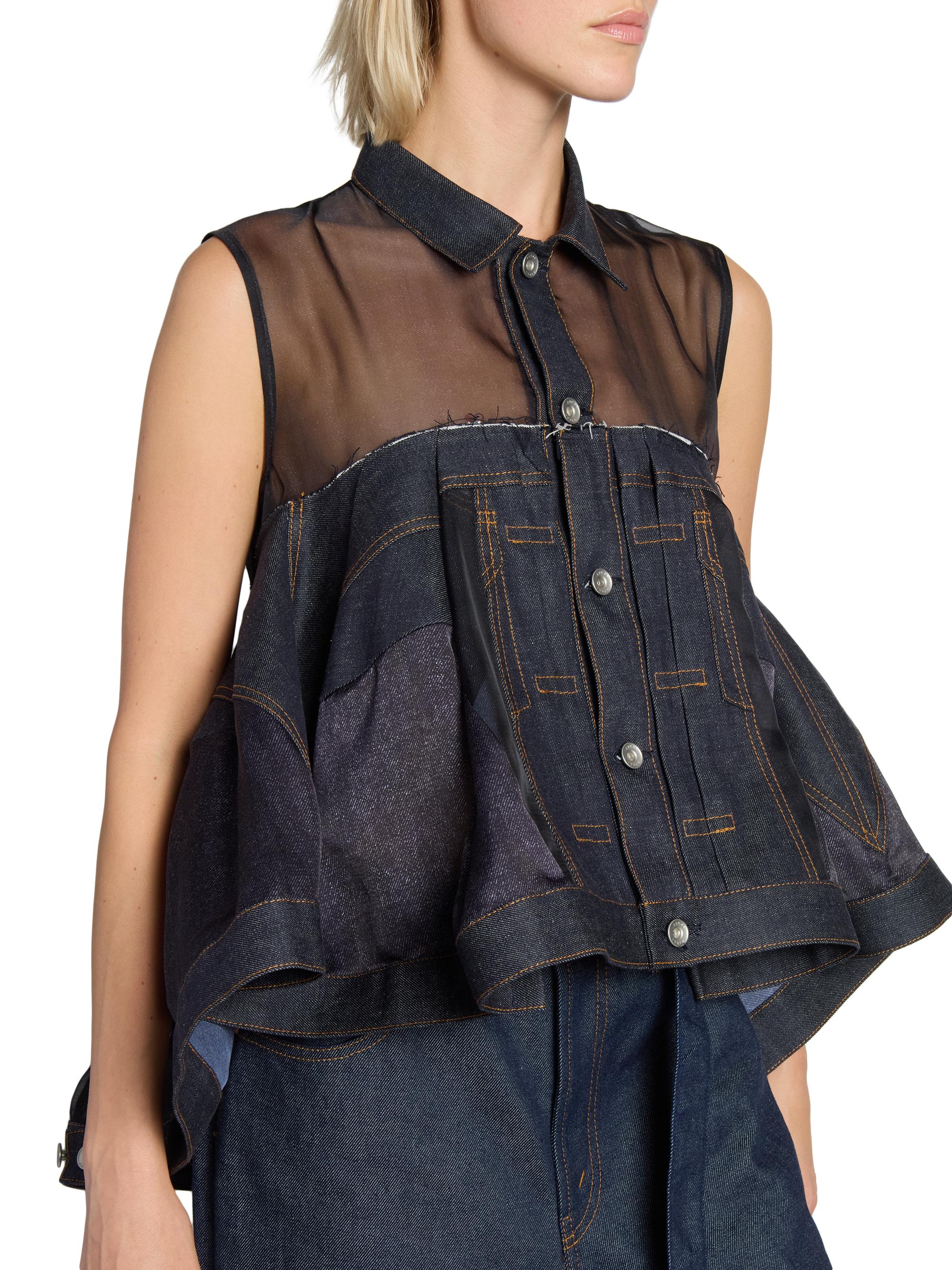 Sacai Mix-Media Denim Babydoll Shirt | Saks Fifth Avenue