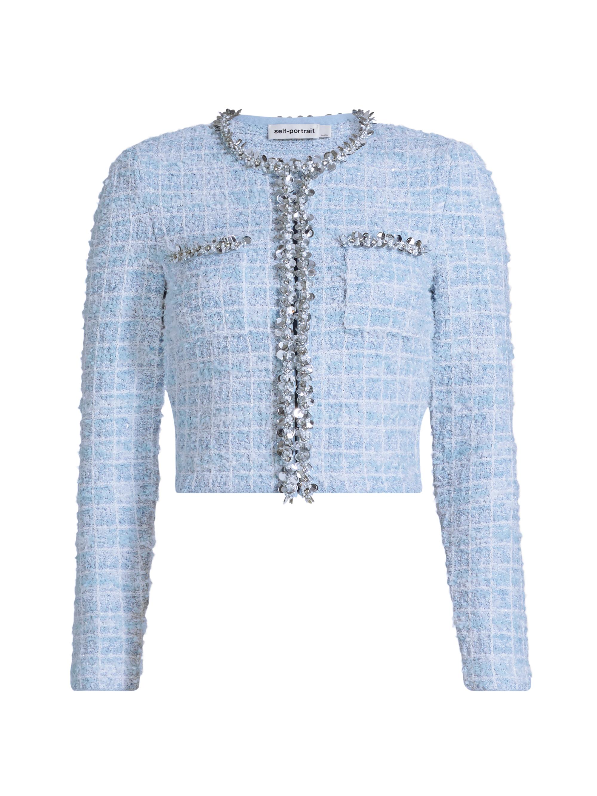 Self-Portrait Women's Check Knit Lady Jacket - Blue