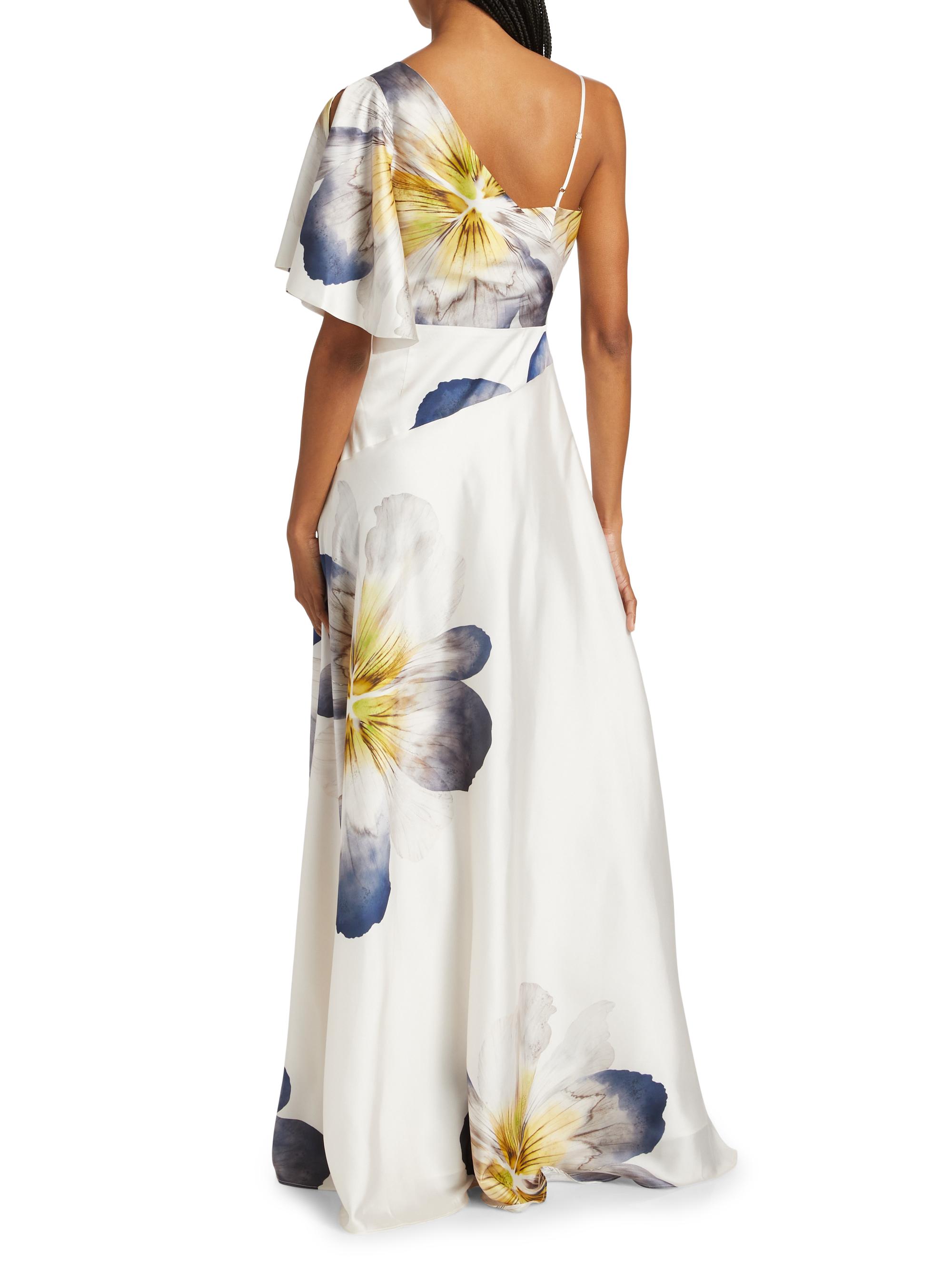 one shoulder flutter sleeve dress Draped One-Shoulder Flutter Sleeve Maxi Dress with Front Slit