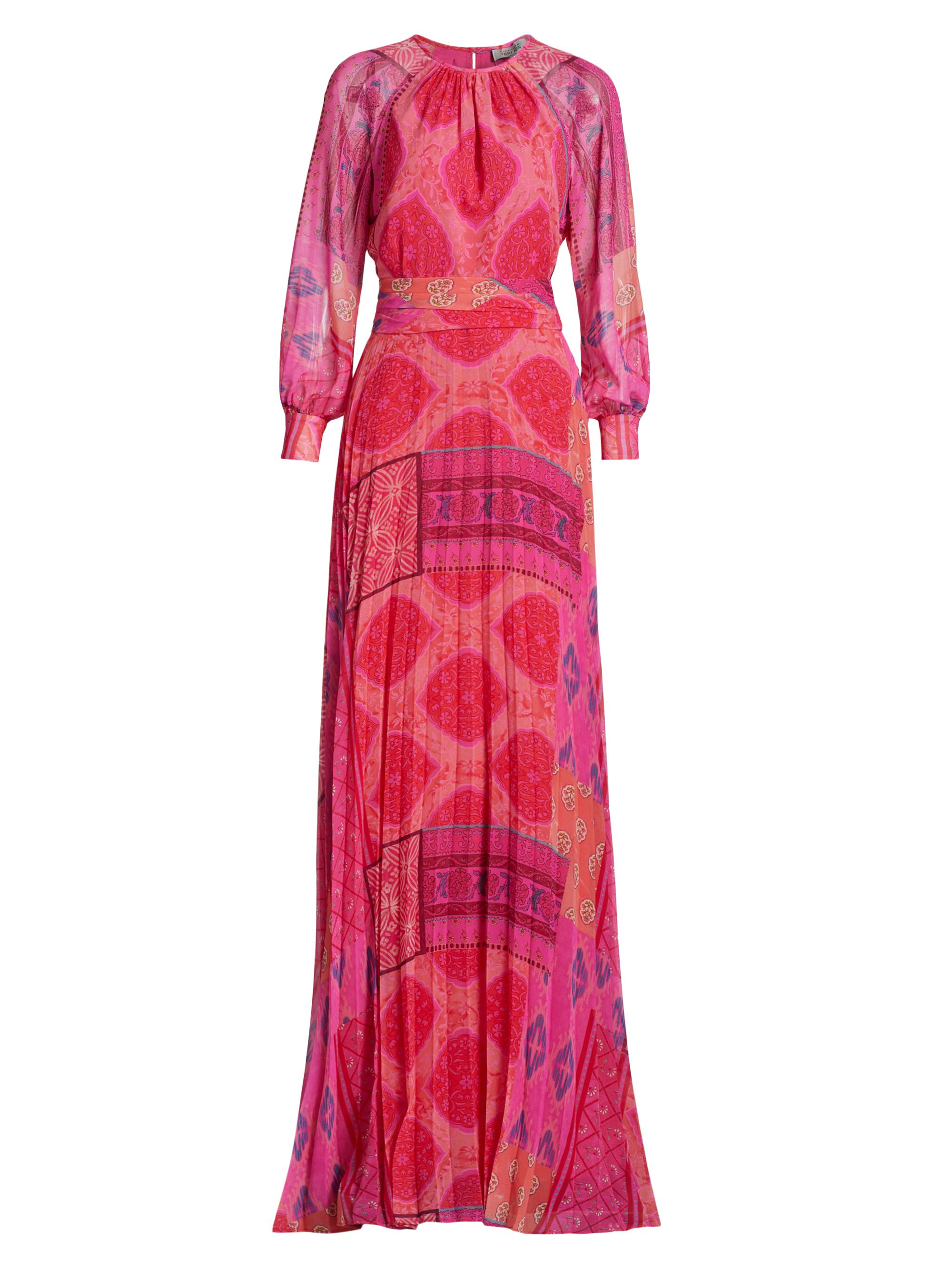 Teri Jon by Rickie Freeman Women's Floral Pleated Chiffon Crewneck Gown - Fuchsia Multi