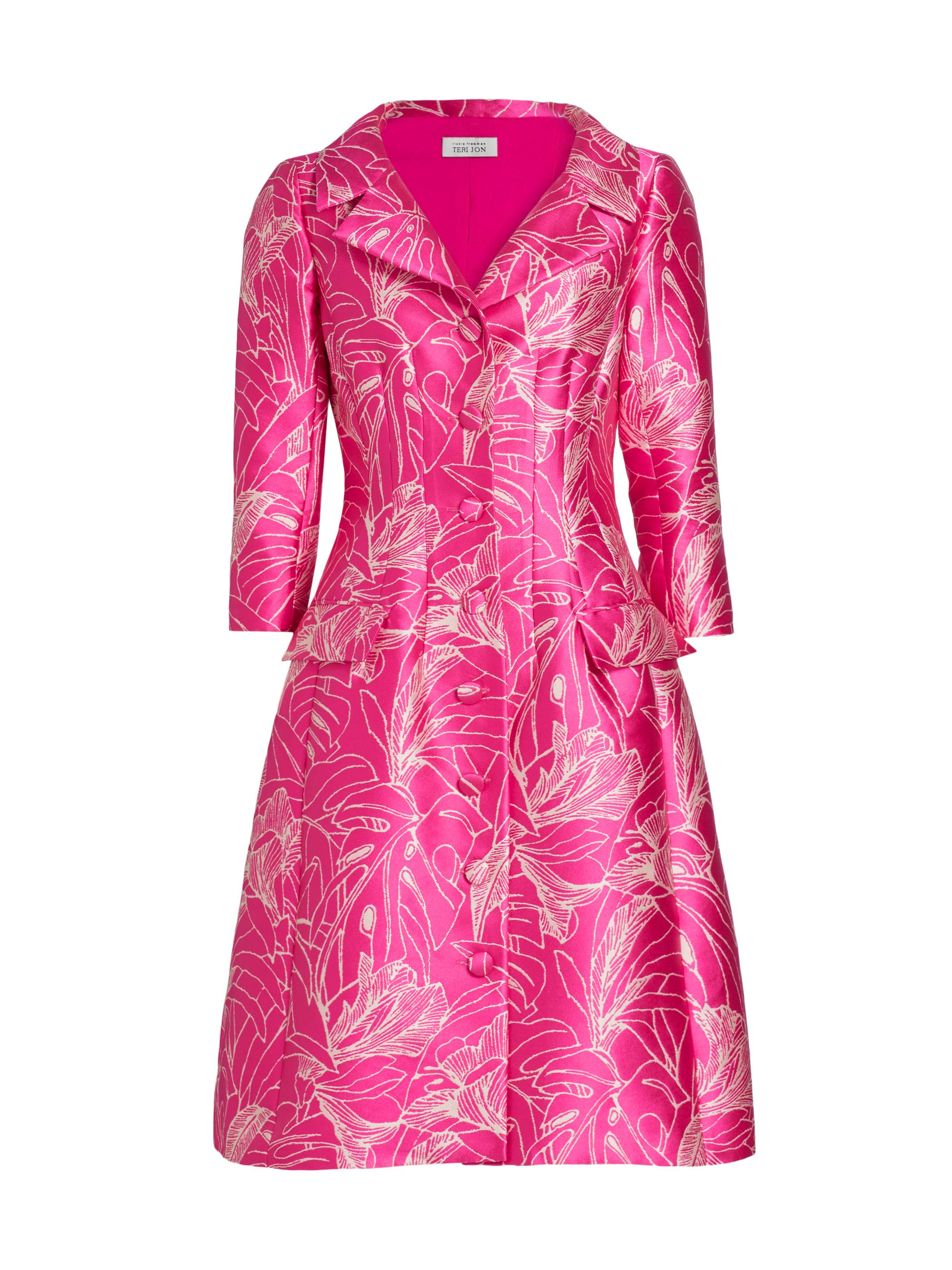 Teri Jon by Rickie Freeman Women's Floral Jacquard Coat Dress - Pink