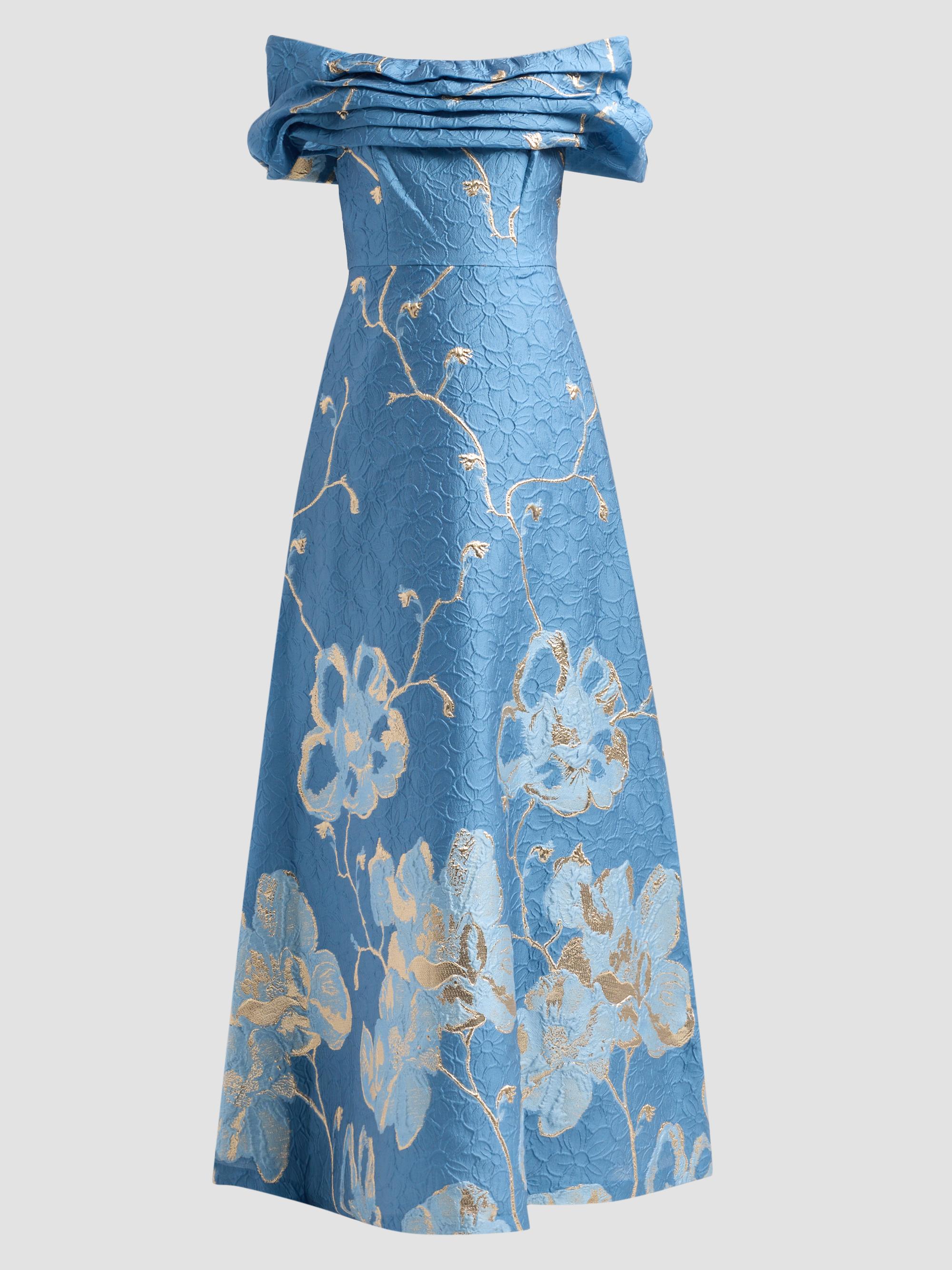 teri jon asymmetrical peplum dress Metallic Jacquard Side Drape Peplum Gown  Terijon.com