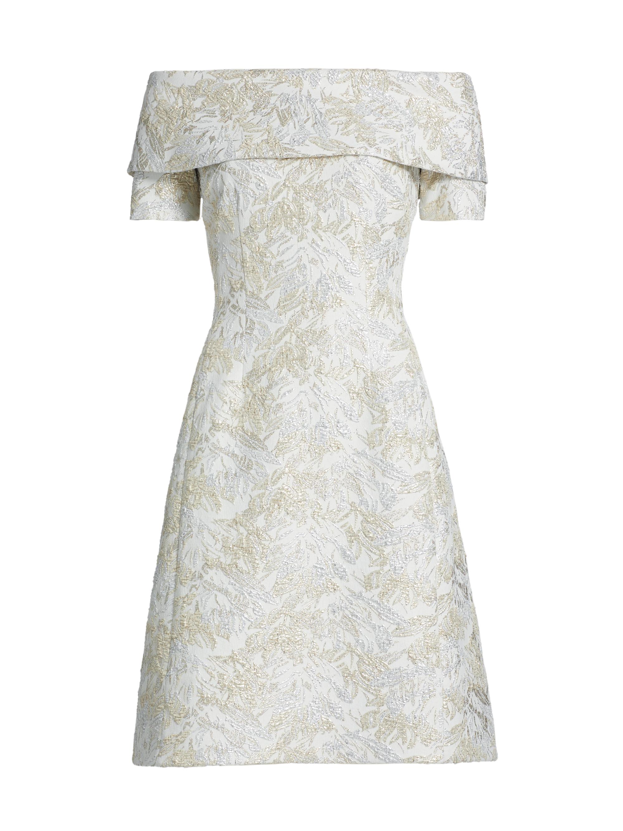 Teri Jon by Rickie Freeman Metallic Jacquard Off-The-Shoulder
