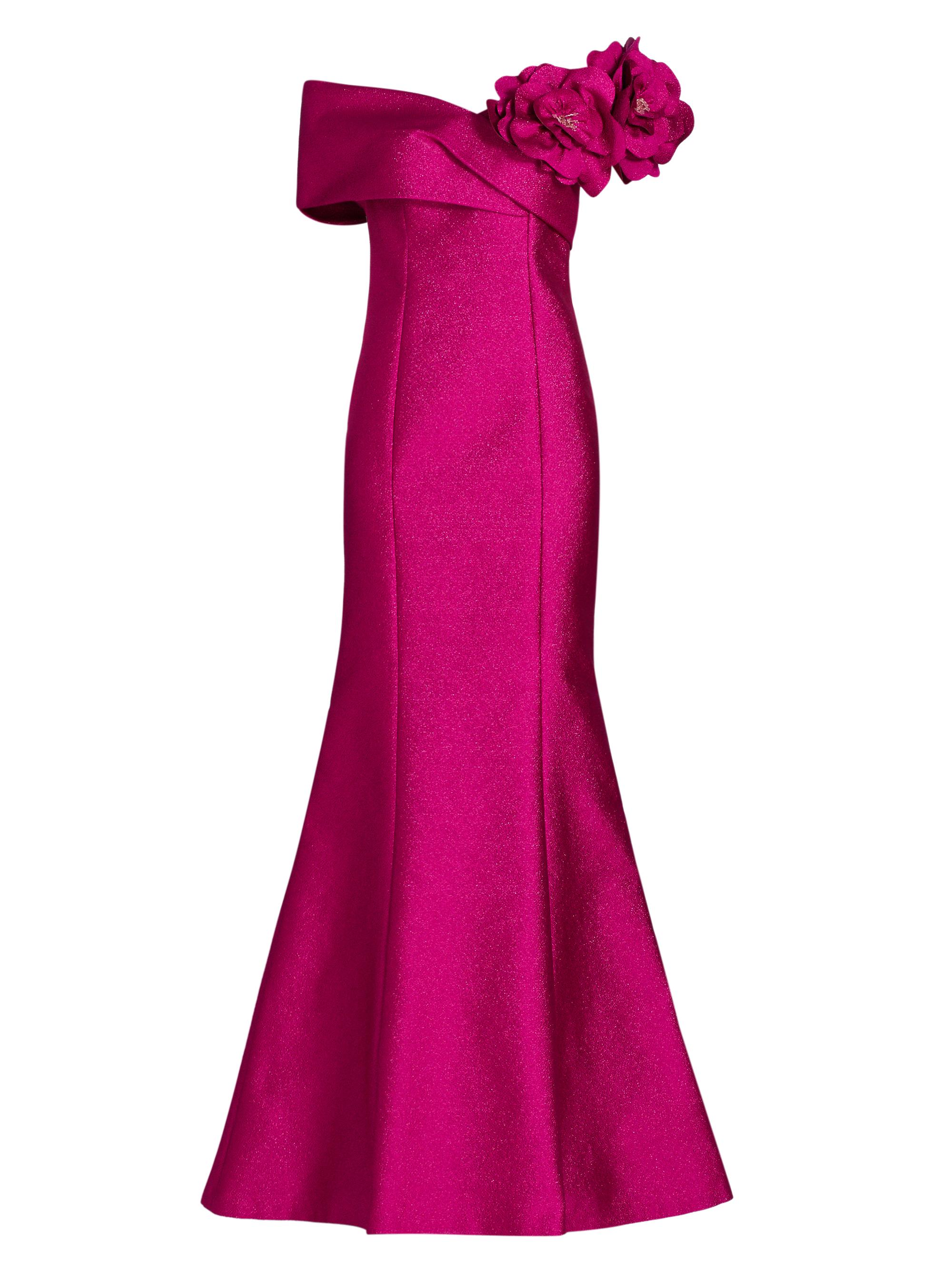 Teri Jon by Rickie Freeman Women's Flower Off-Shoulder Jacquard Gown - Berry