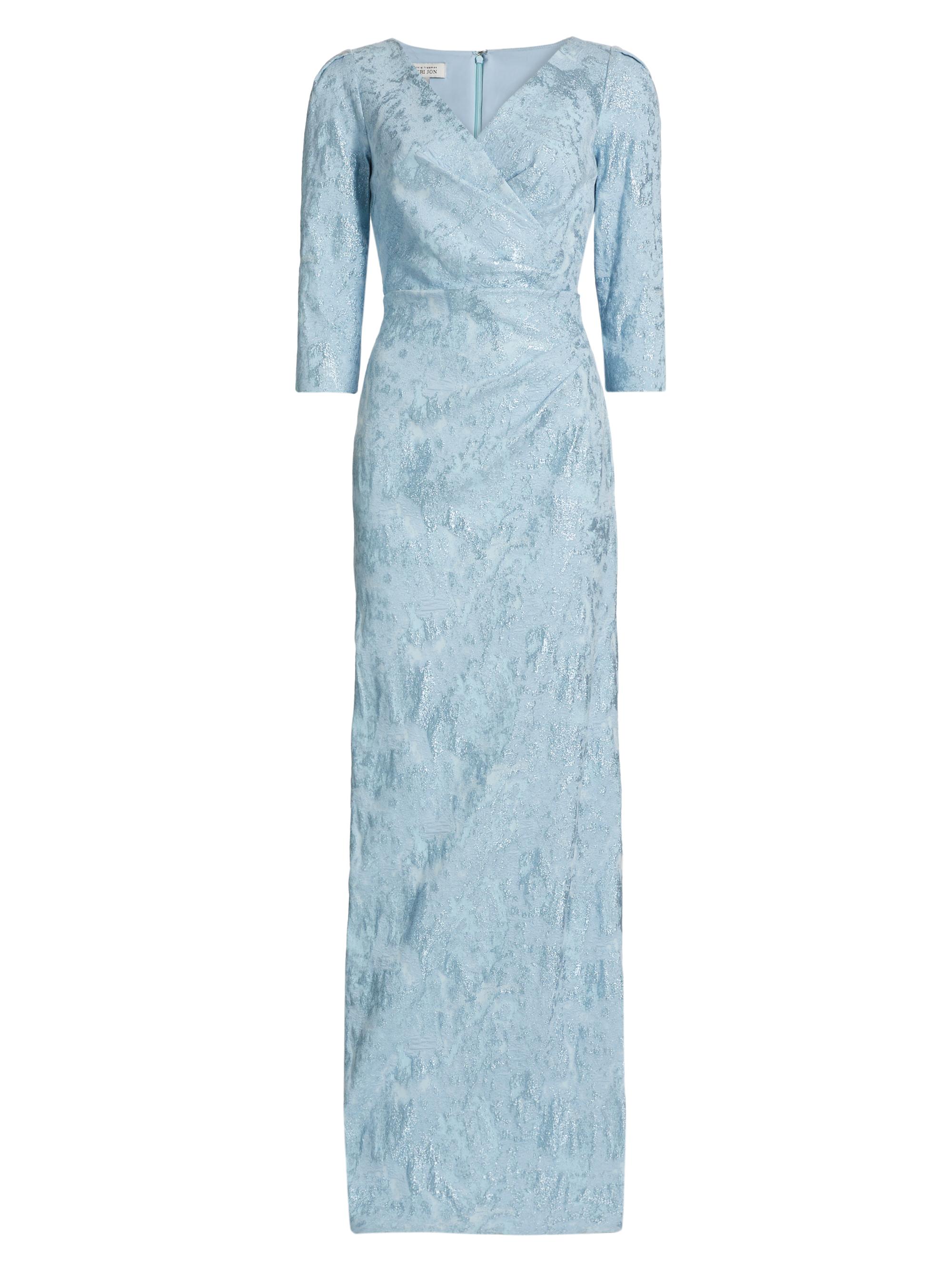Teri Jon by Rickie Freeman Women's Ruched Metallic Jacquard Gown - Powder Blue Multi