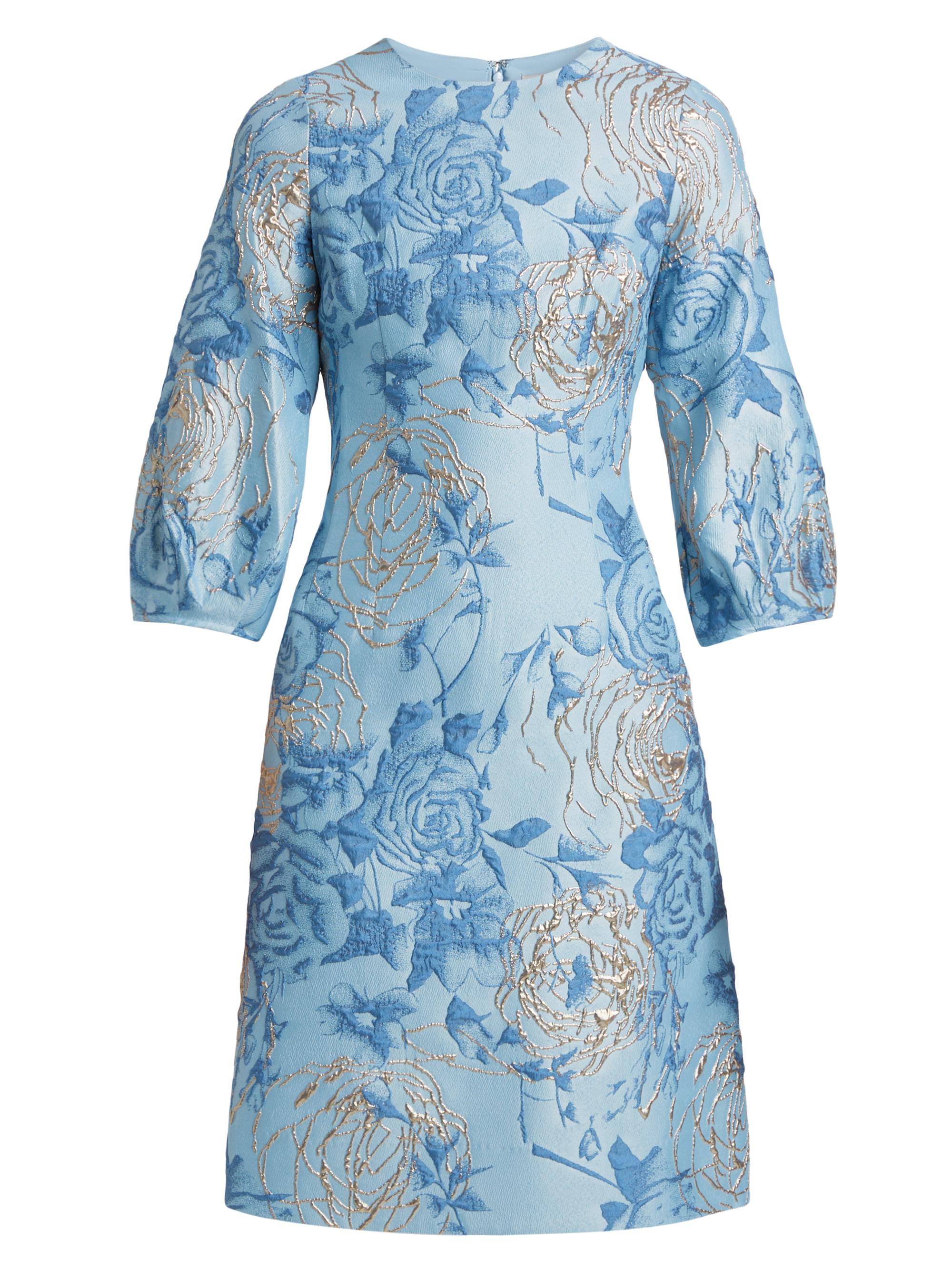 Teri Jon by Rickie Freeman Women's Floral Jacquard A-Line Cocktail Dress - Light Blue Multi