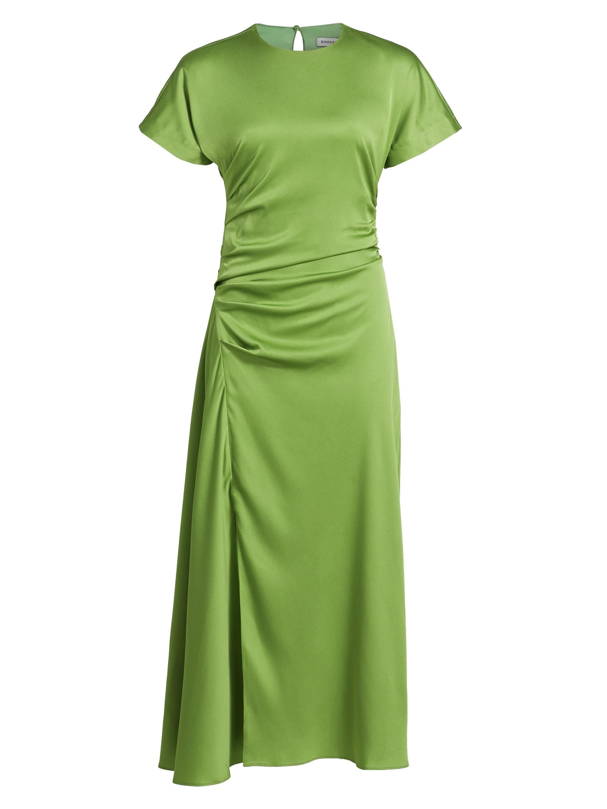 SIMKHAI Women's Marabella Draped Satin Front-Slit Midi-Dress - Deep Peridot