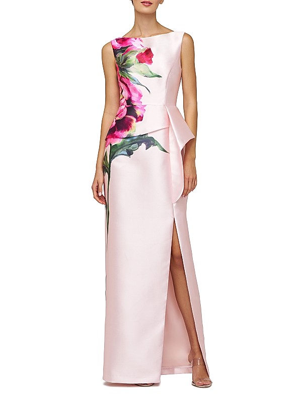 dresses kay unger "Tierney" Floral Tea Length Dress 55112448 pleated bodice Kay Unger's Luciana Column Gown