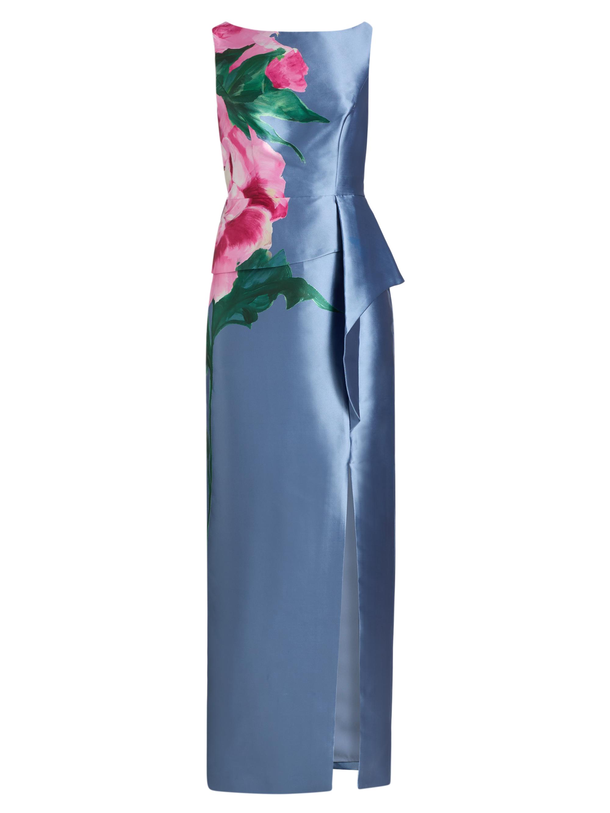 Kay Unger Women's Luciana Satin Floral Column Gown - Pearl Blue Multi