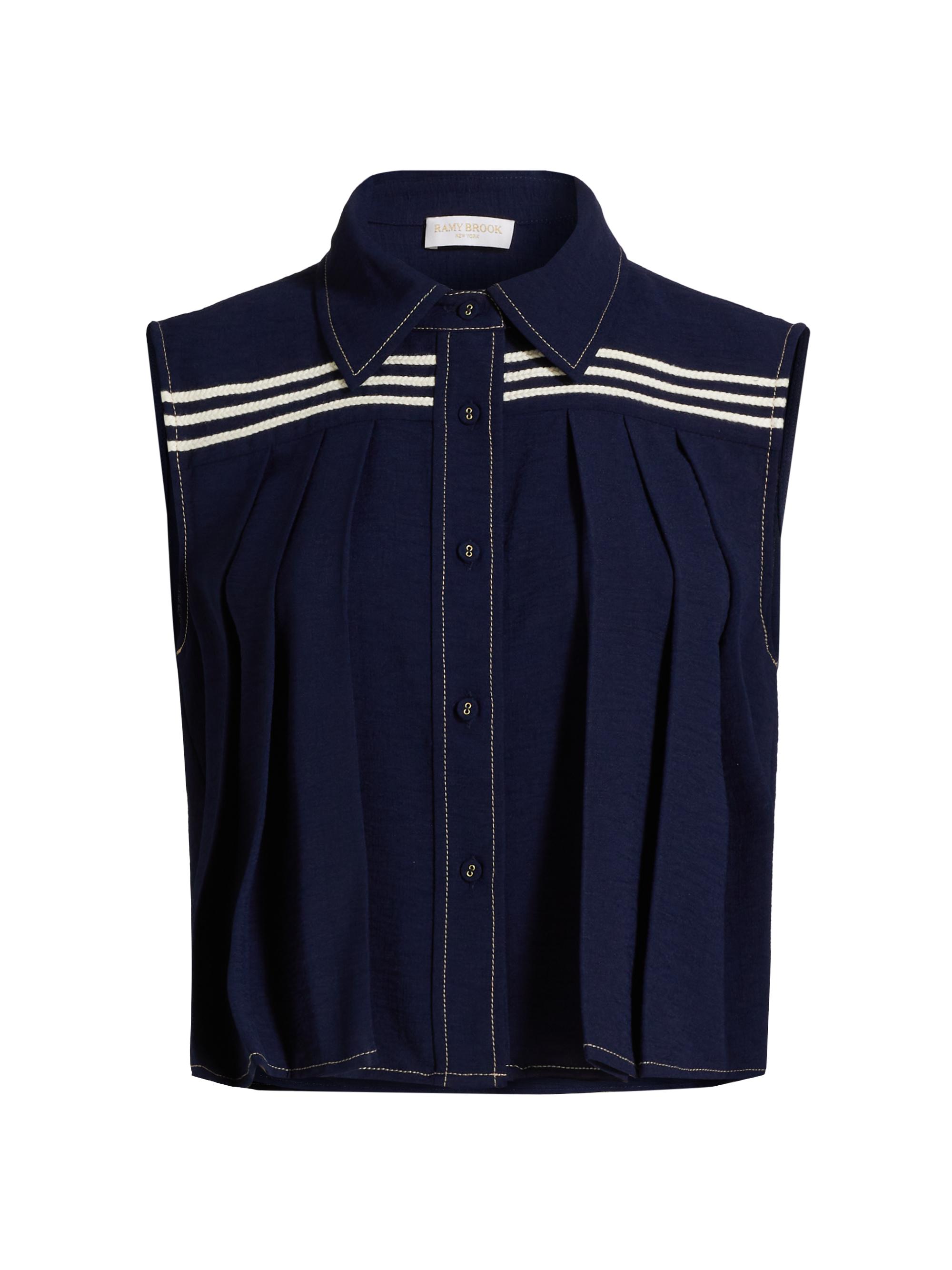 Ramy Brook Women's Laura Striped Yoke Top - Spring Navy