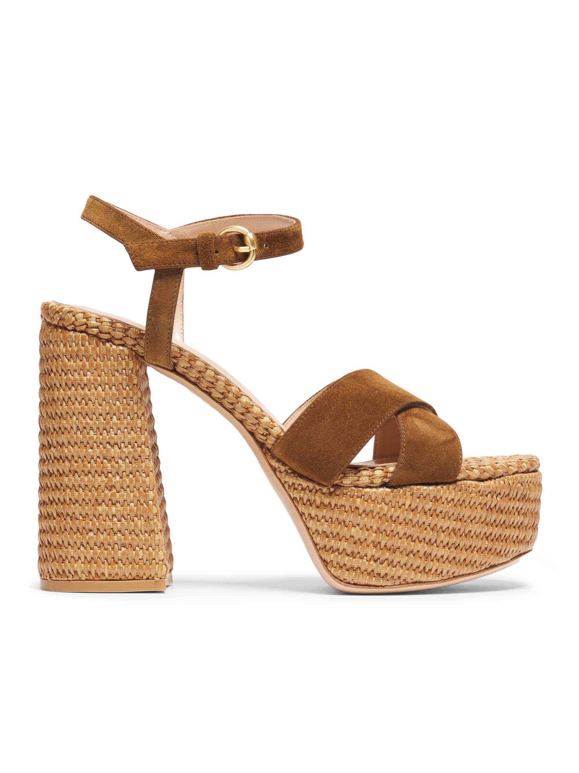 Gianvito Rossi Women's Bebe Leather & Raffia Platform Sandals - Texas Suede